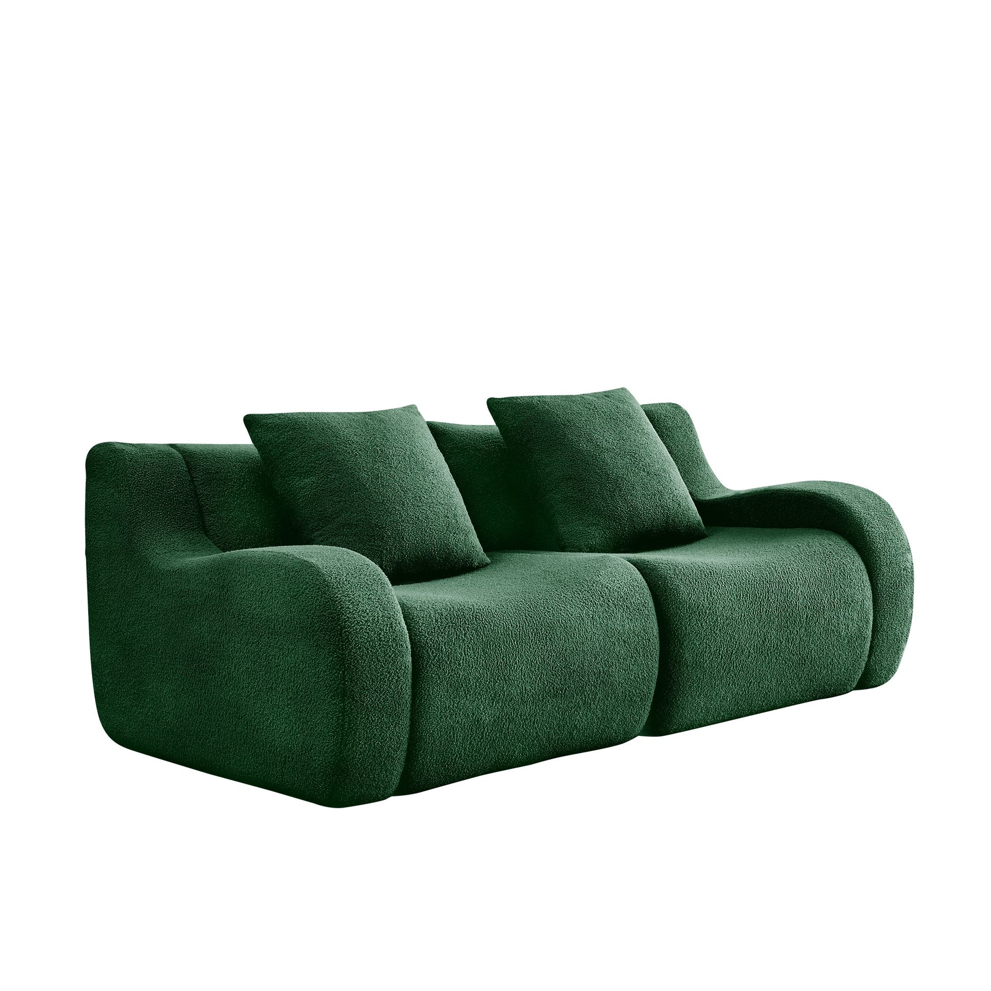 Green teddy fleece boneless sofa, 2-seat layout, side view on a white background — Green / 2-Seat