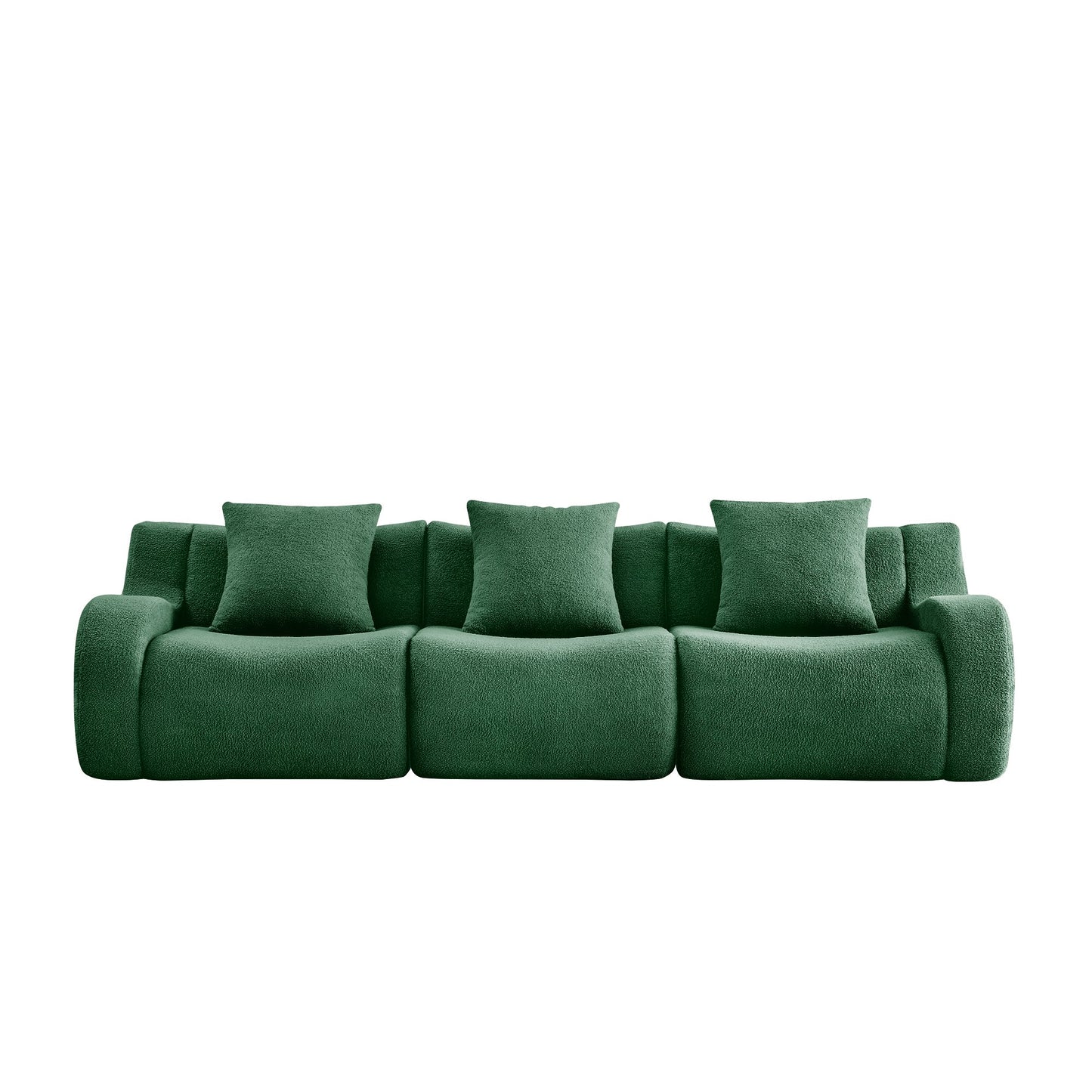 Green teddy fleece boneless sofa, 3-seat layout, 45 degree view on a white background — Green / 3-Seat
