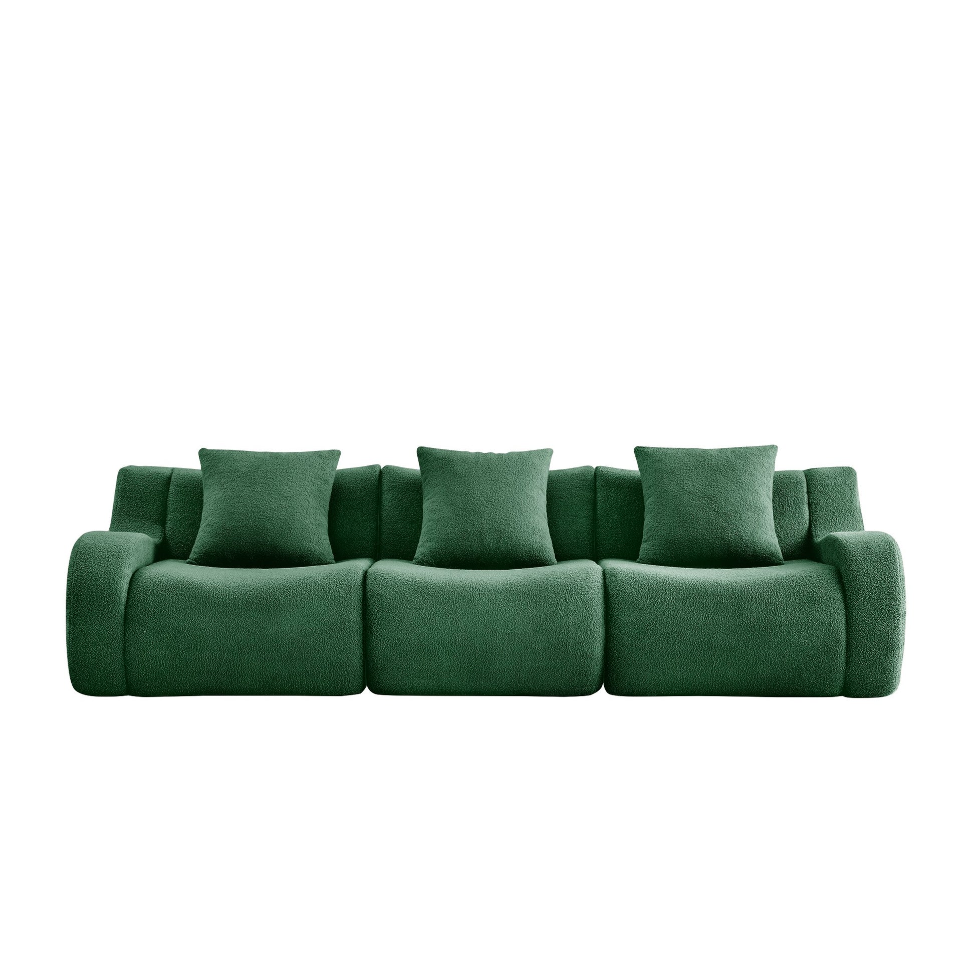 Green teddy fleece boneless sofa, 3-seat layout, 45 degree view on a white background — Green / 3-Seat