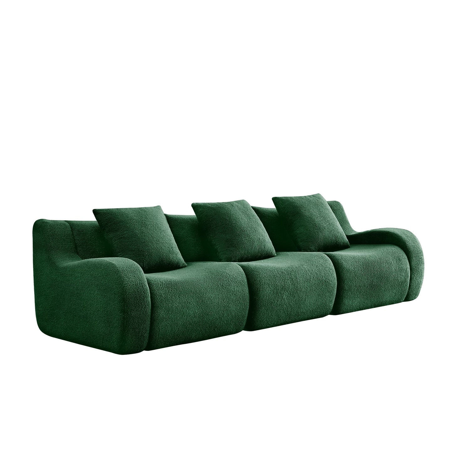 Green teddy fleece boneless sofa, 3-seat layout, side view on a white background — Green / 3-Seat