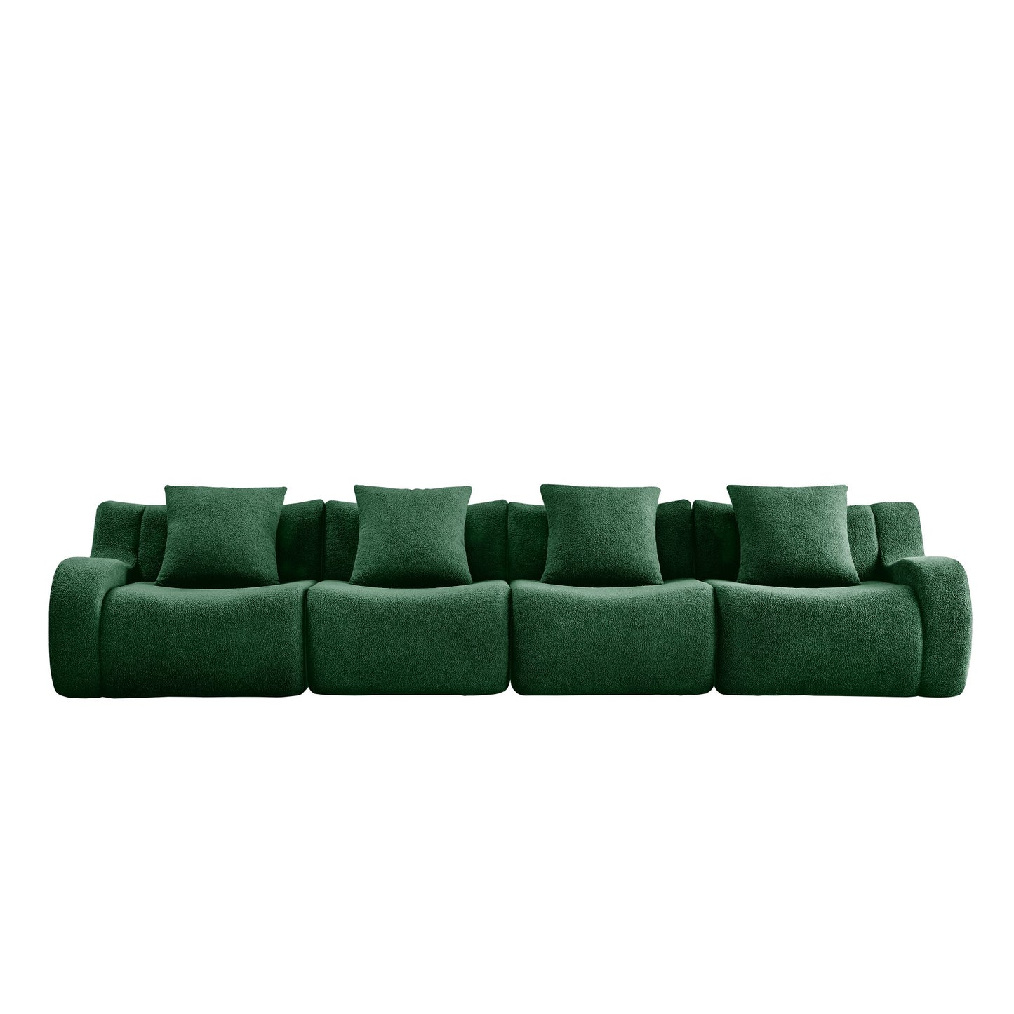Green teddy fleece boneless sofa, 4-seat layout, 45 degree view on a white background — Green / 4-Seat