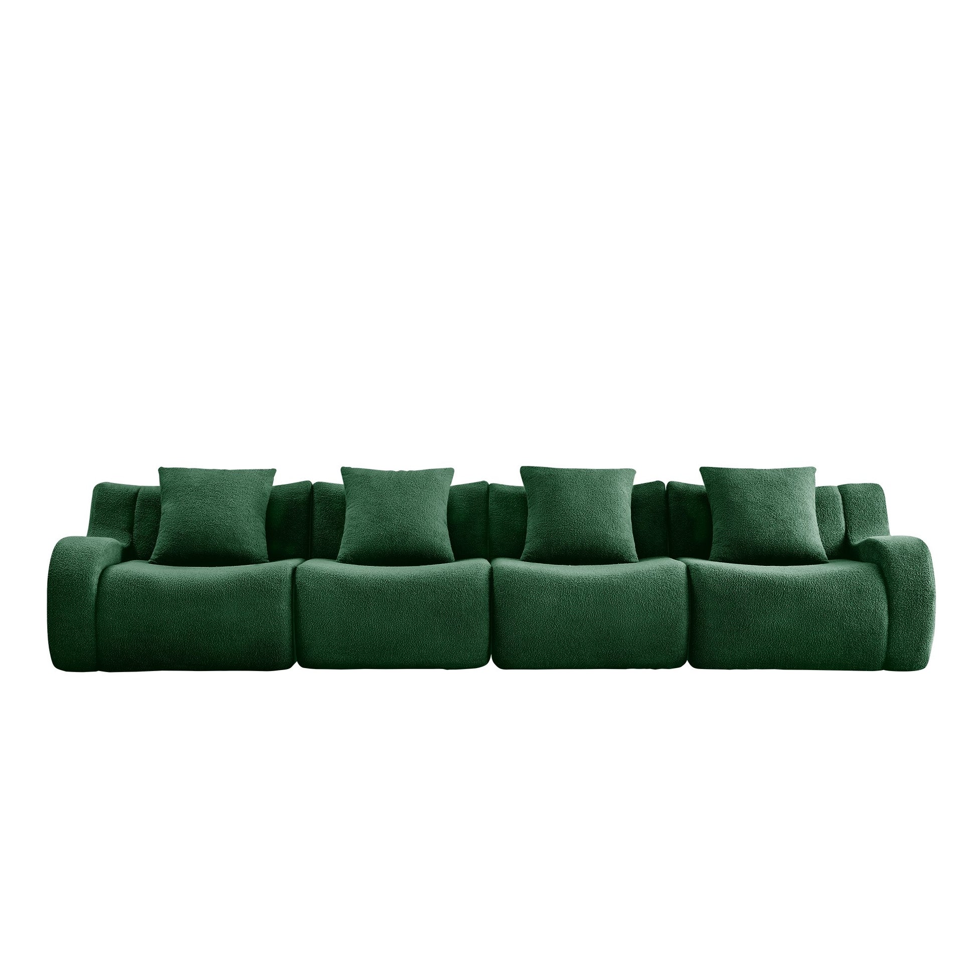 Green teddy fleece boneless sofa, 4-seat layout, 45 degree view on a white background — Green / 4-Seat