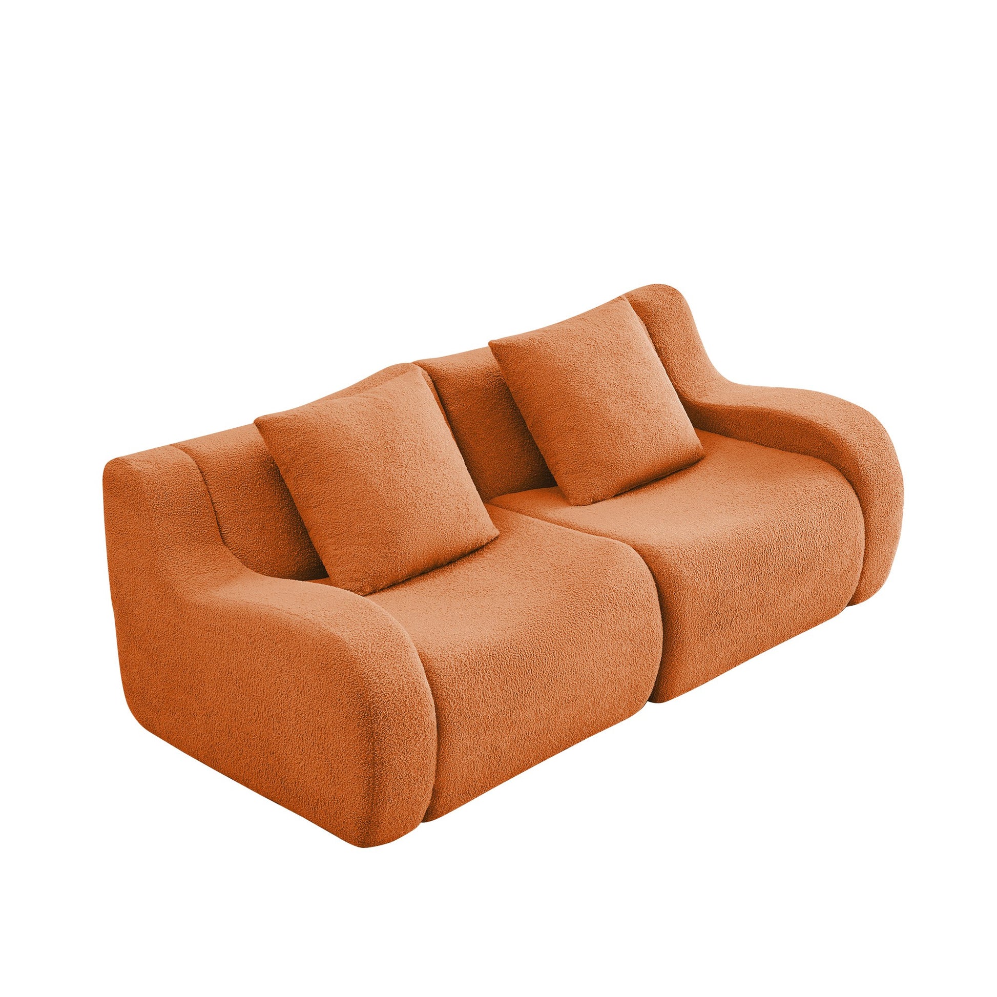 Orange teddy fleece boneless sofa, 2-seat layout, 45 degree view on a white background — Orange / 2-Seat