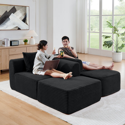 Corduroy Compression Sofa — 3-Seat — Black