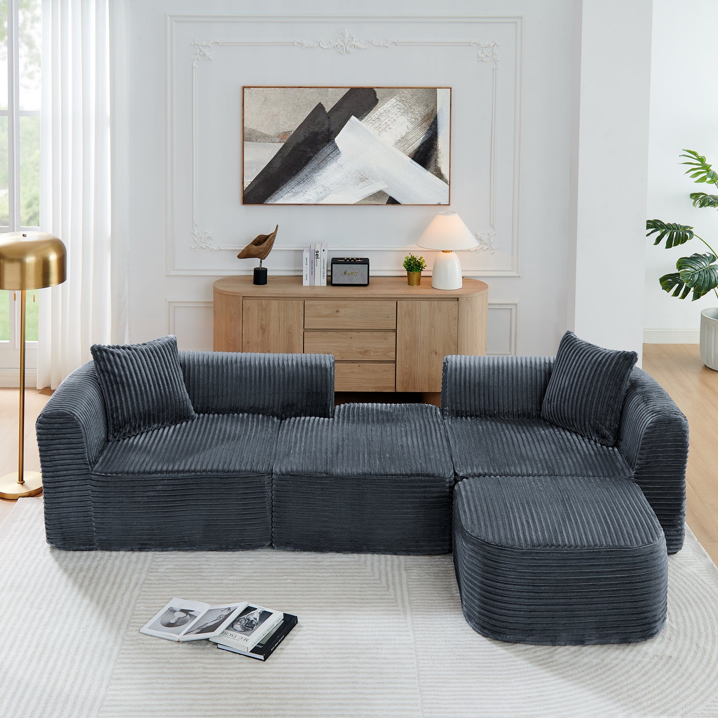 Corduroy Compression Sofa — 3-Seat — Grey