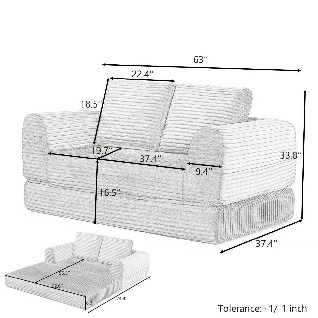 Corduroy Compression Sofa — 2/3/5-Seat — 2-Seat