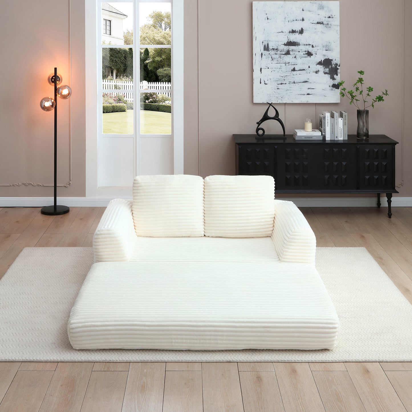 Corduroy Compression Sofa — 2/3/5-Seat — Beige / 2-Seat
