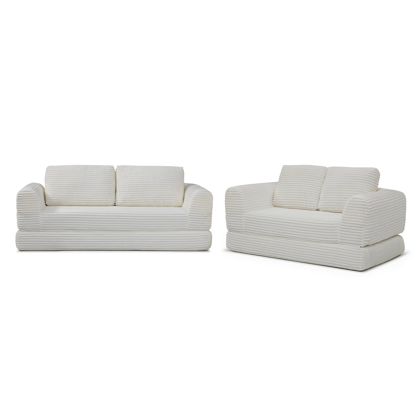 Corduroy Compression Sofa — 2/3/5-Seat — Beige / 5-Seat