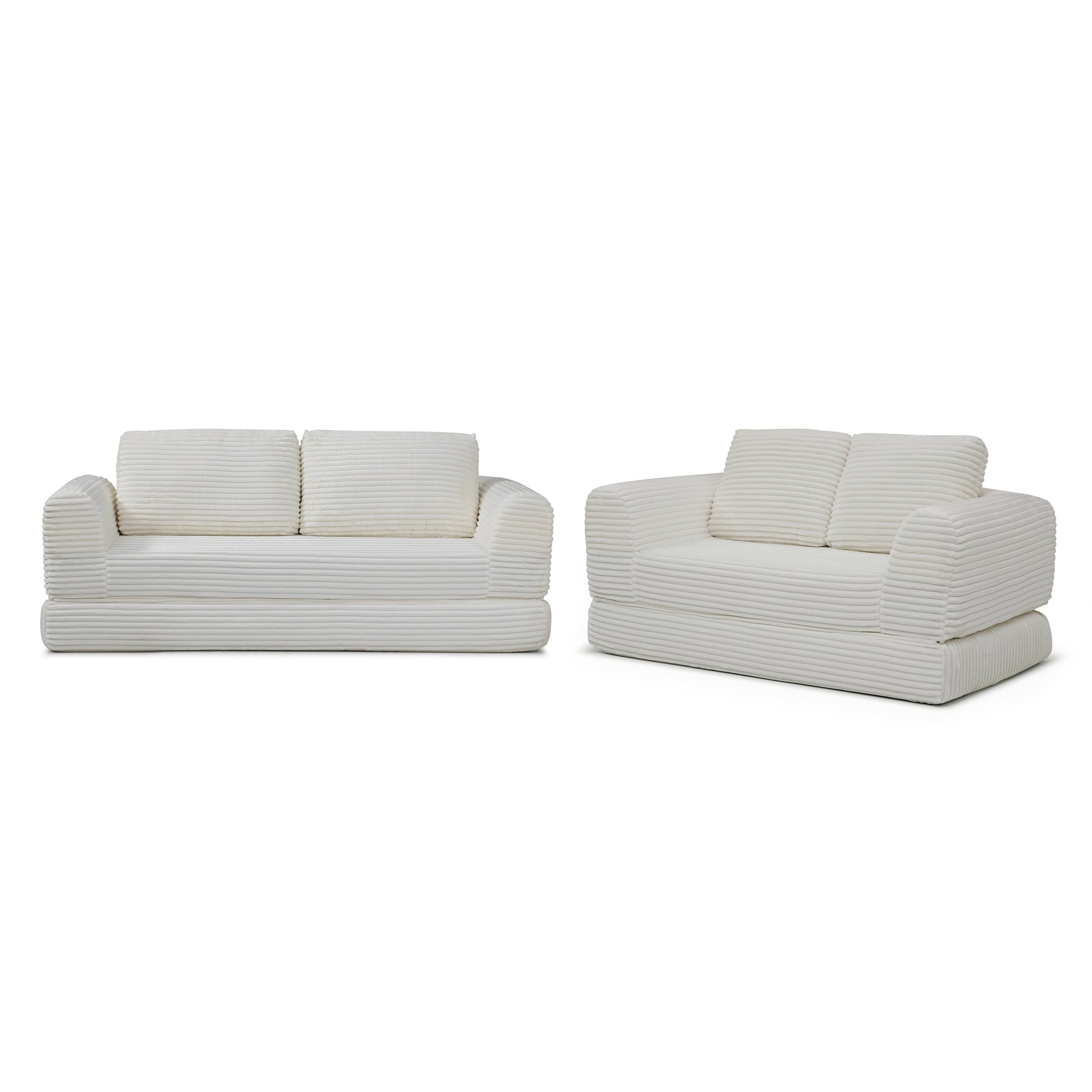 Corduroy Compression Sofa — 2/3/5-Seat — Beige / 5-Seat