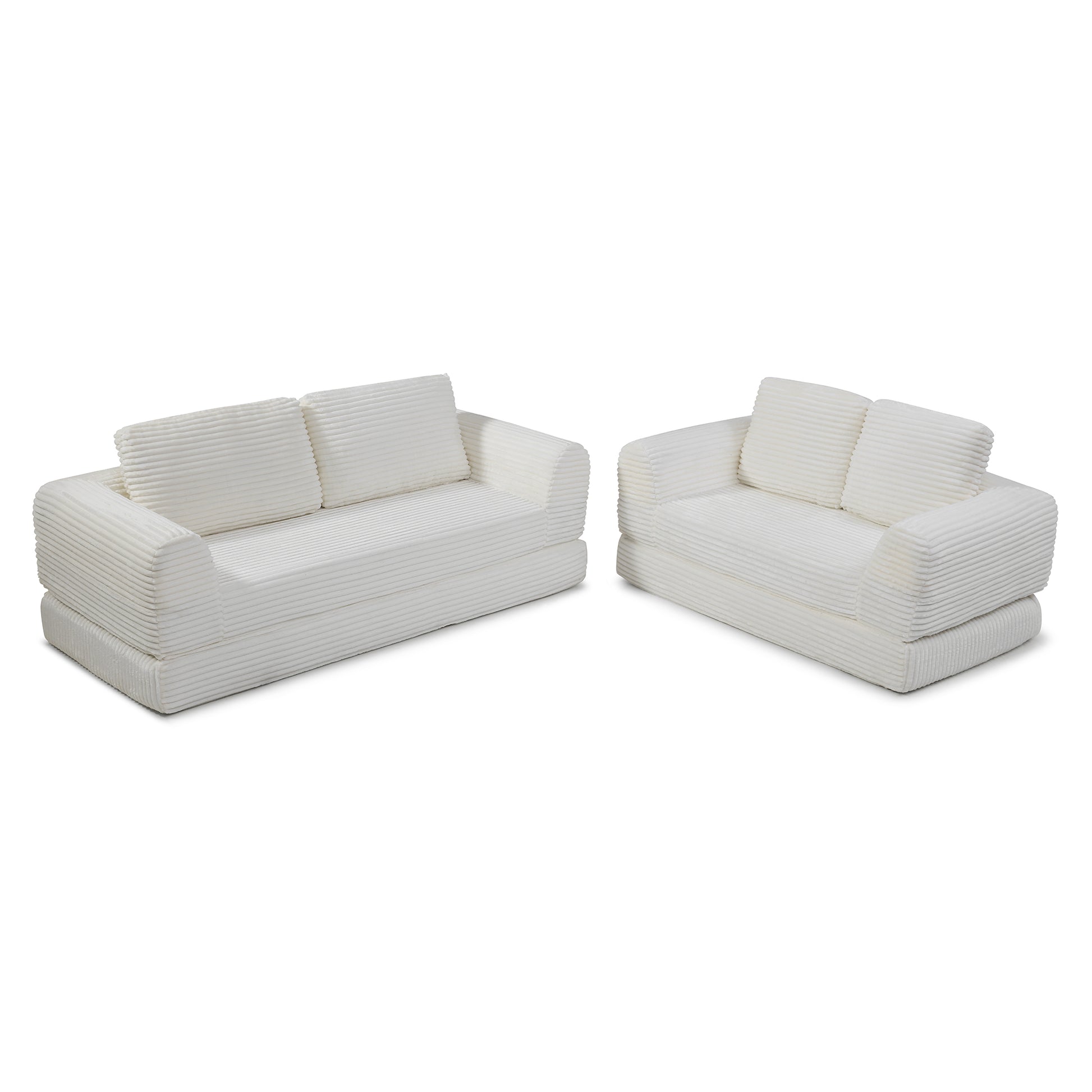 Corduroy Compression Sofa — 2/3/5-Seat — Beige / 5-Seat