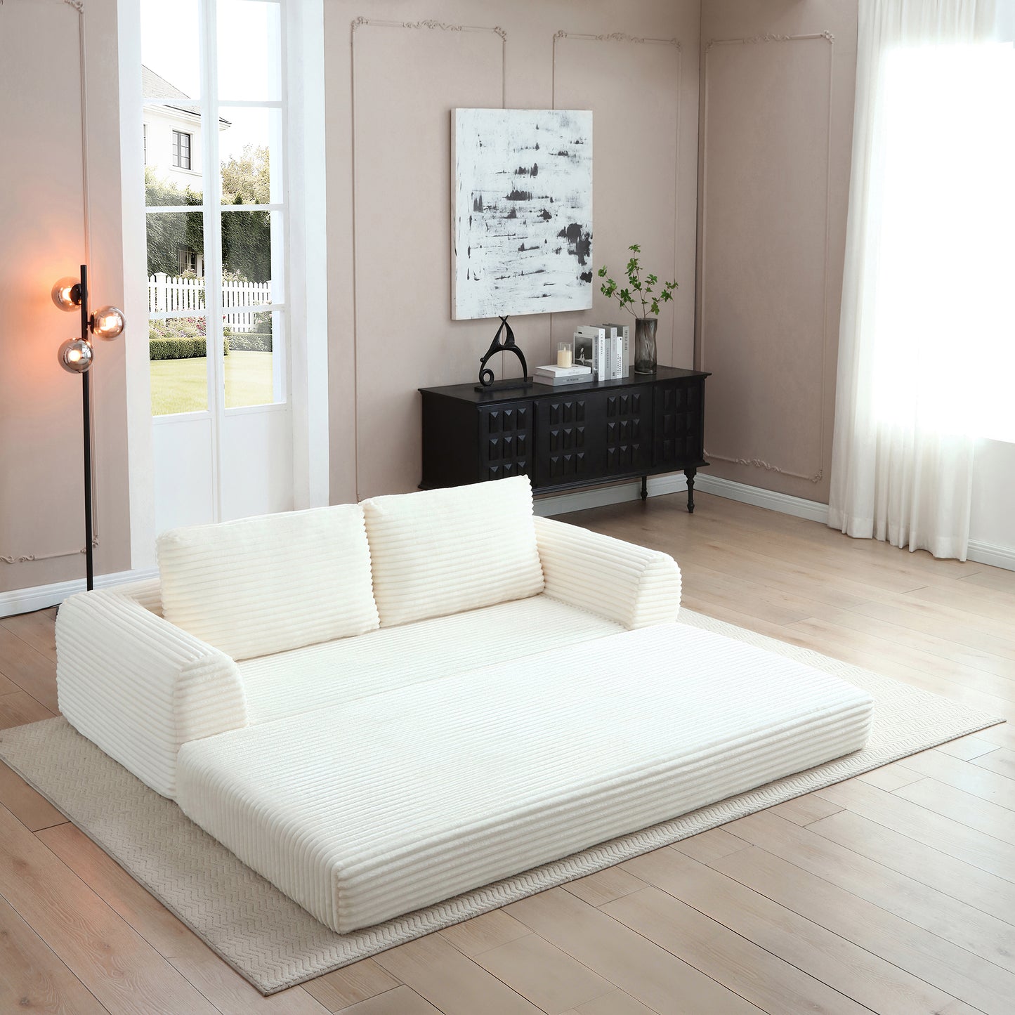Corduroy Compression Sofa — 2/3/5-Seat — Beige / 5-Seat