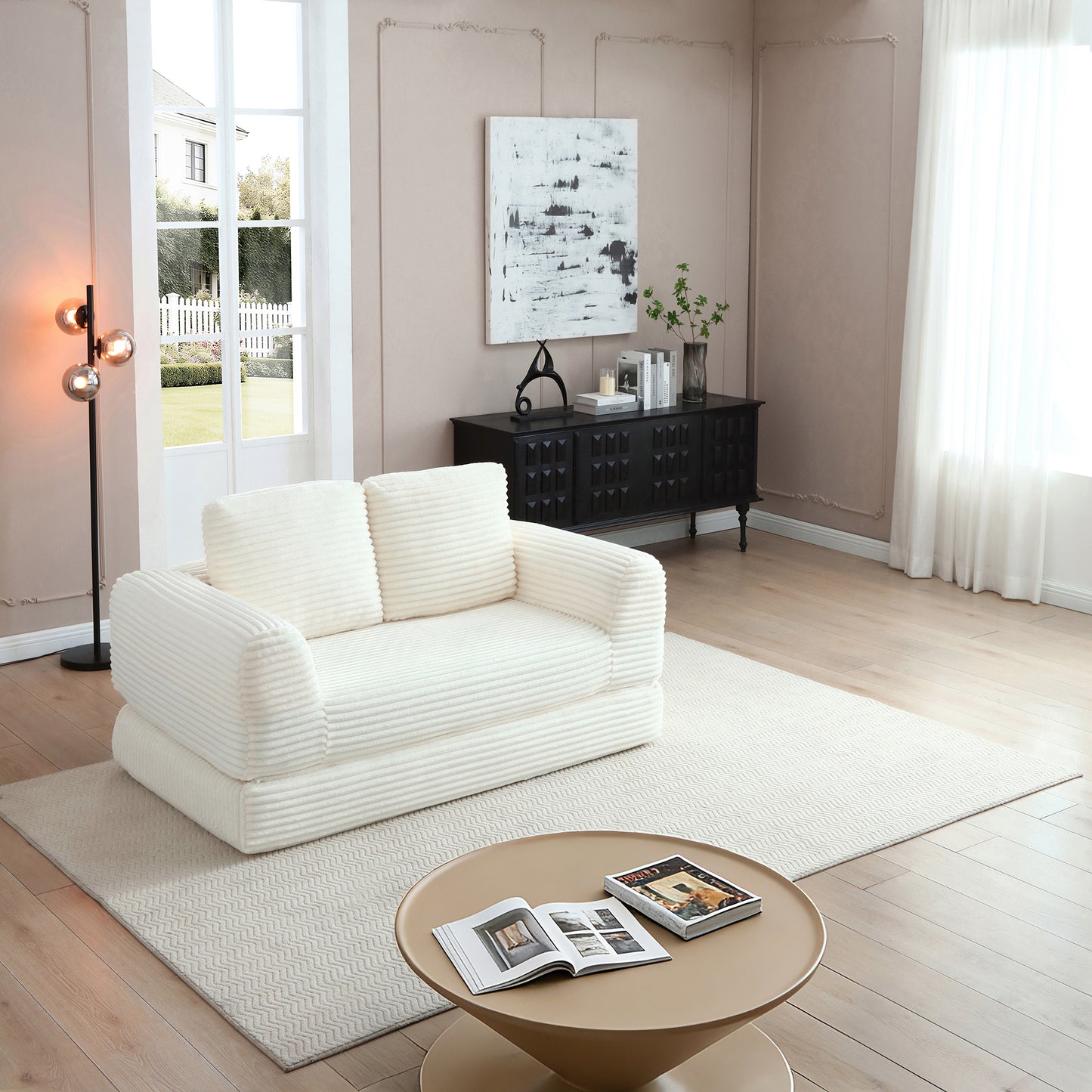 Corduroy Compression Sofa — 2/3/5-Seat — Beige / 5-Seat
