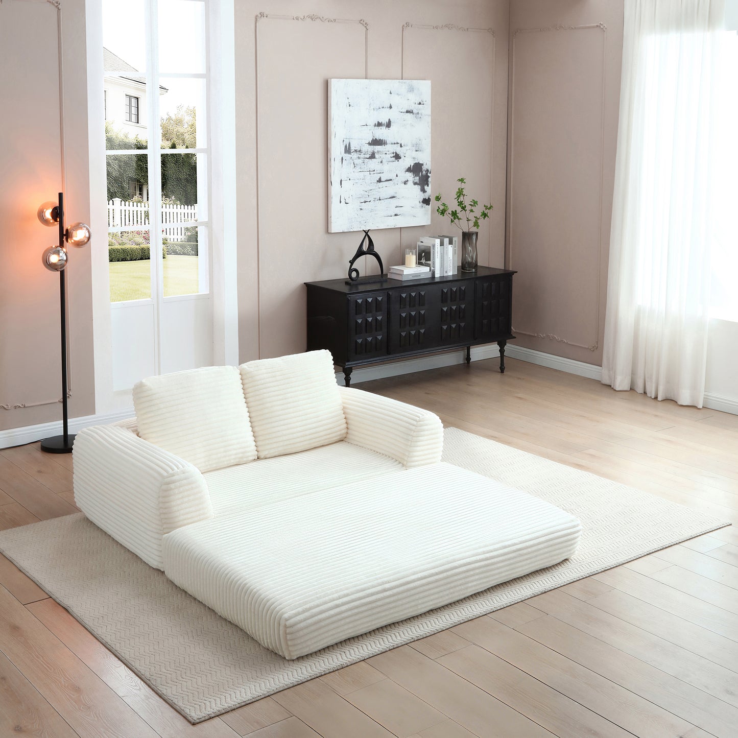 Corduroy Compression Sofa — 2/3/5-Seat — Beige / 5-Seat