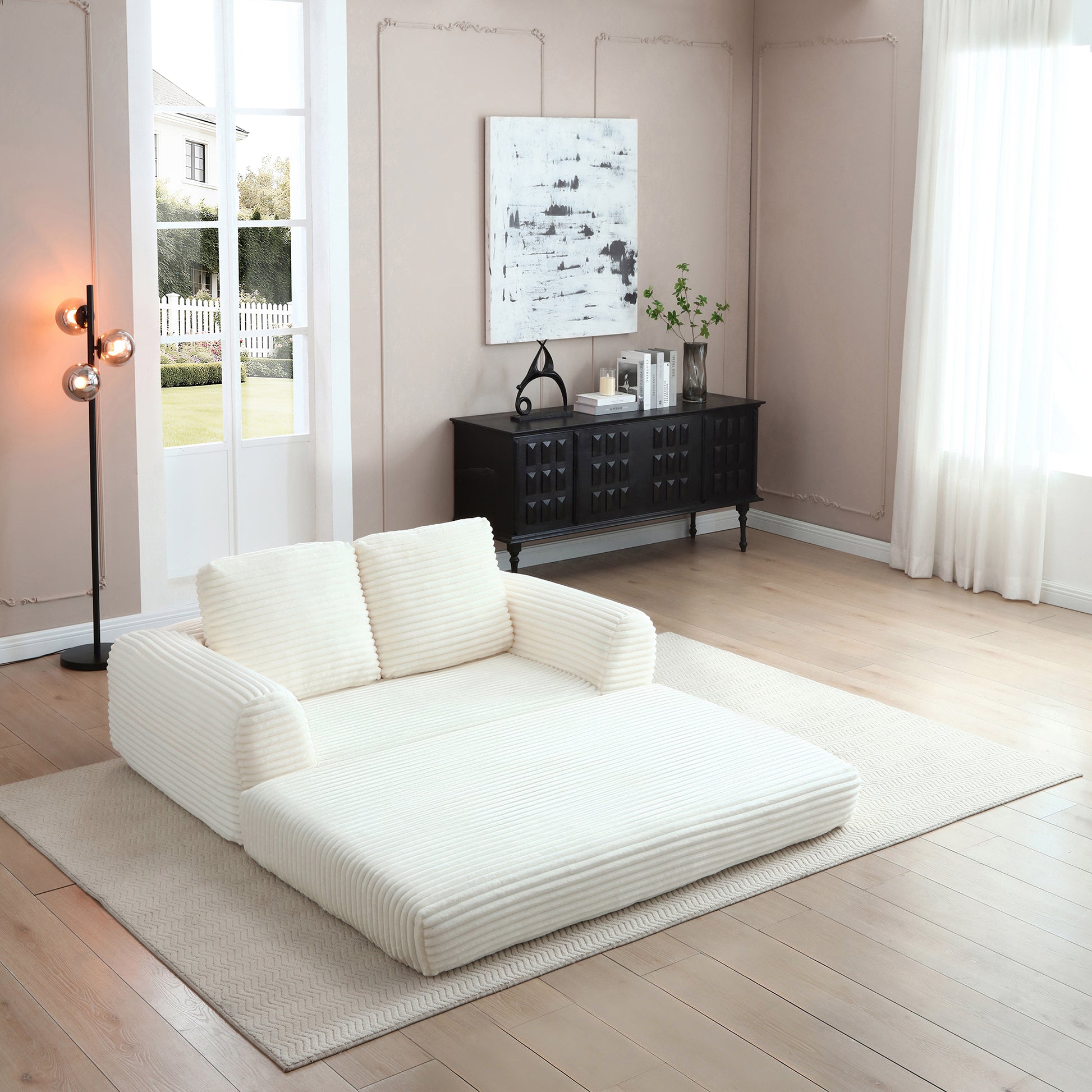 Corduroy Compression Sofa — 2/3/5-Seat — Beige / 5-Seat