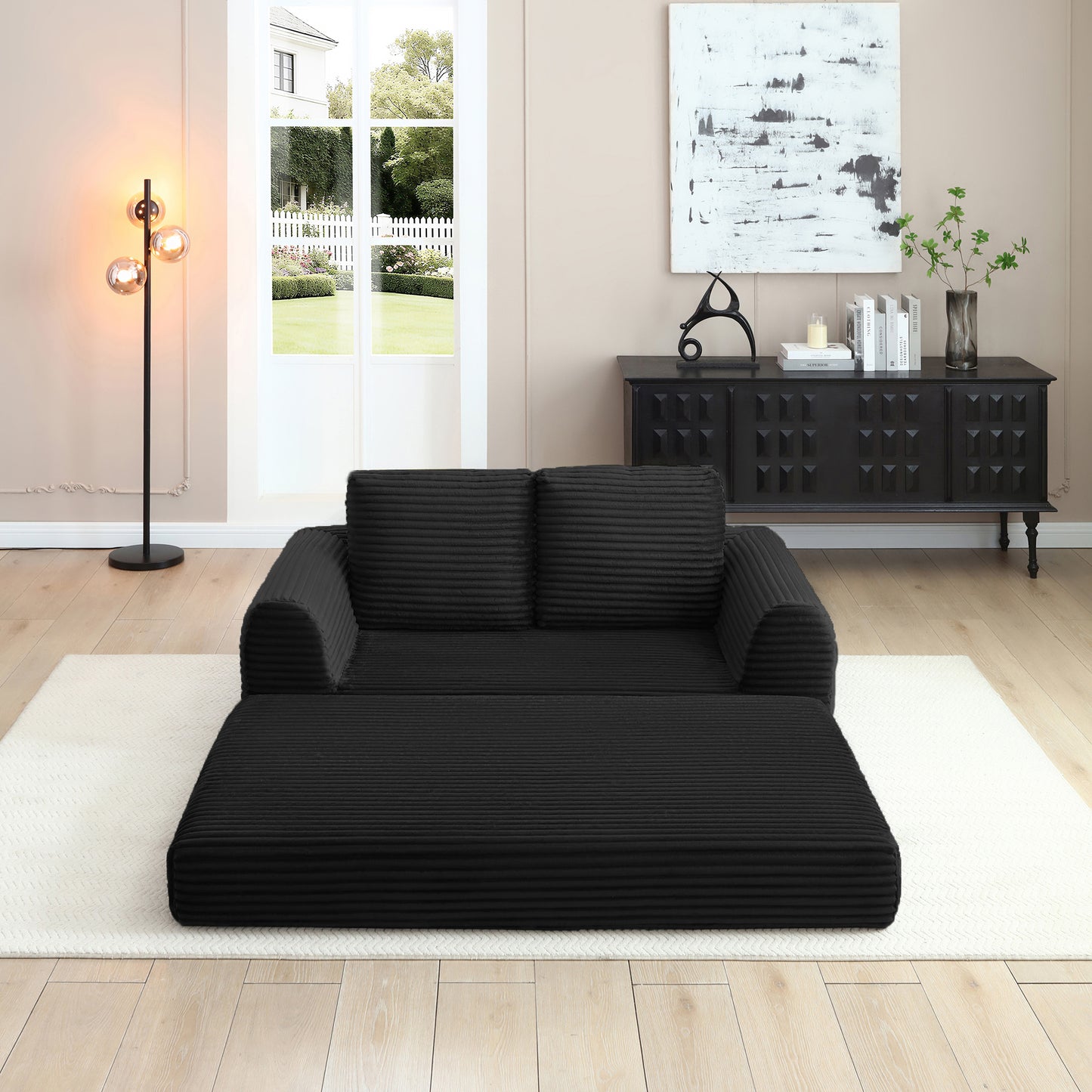 Corduroy Compression Sofa — 2/3/5-Seat — Black / 2-Seat