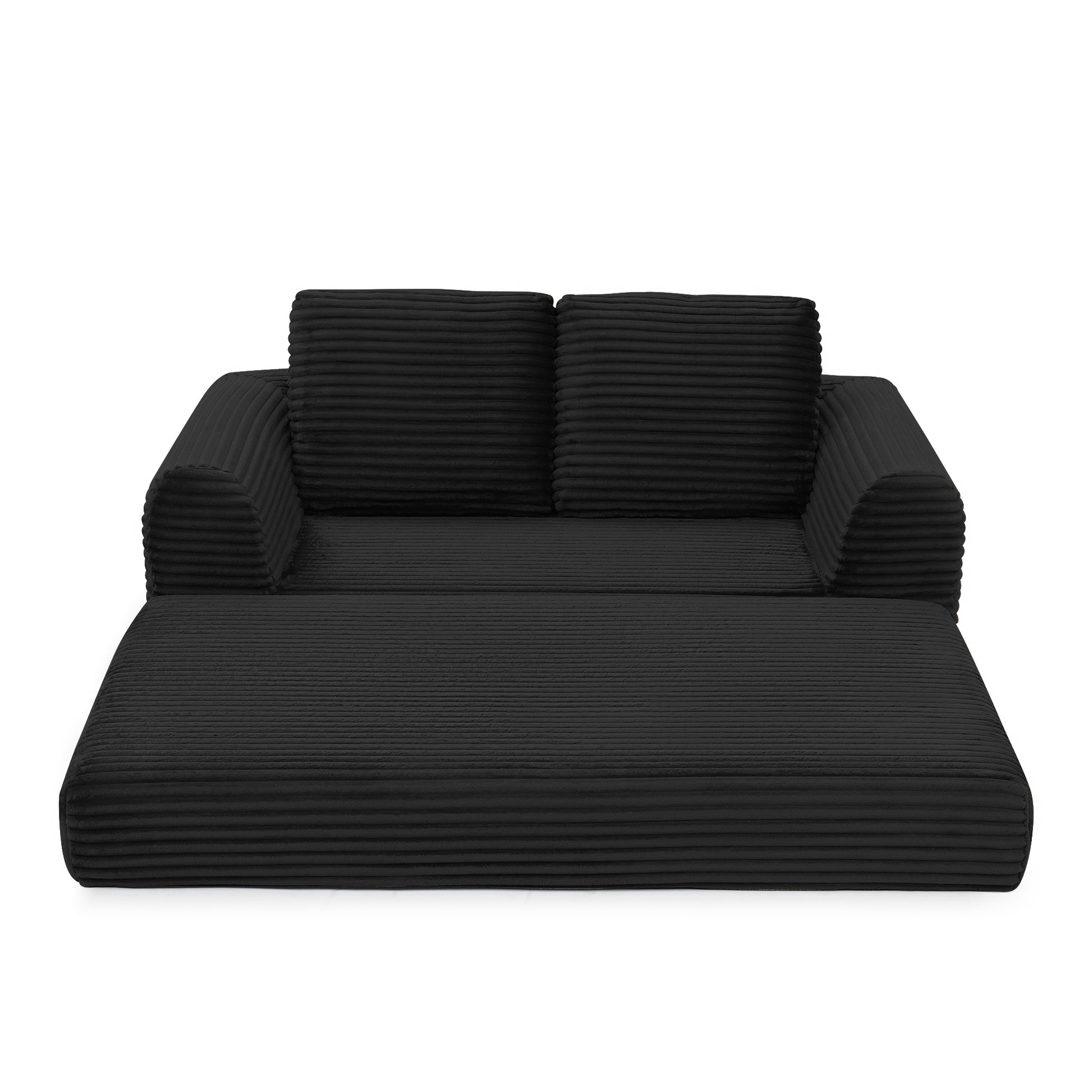 Corduroy Compression Sofa — 2/3/5-Seat — Black / 2-Seat