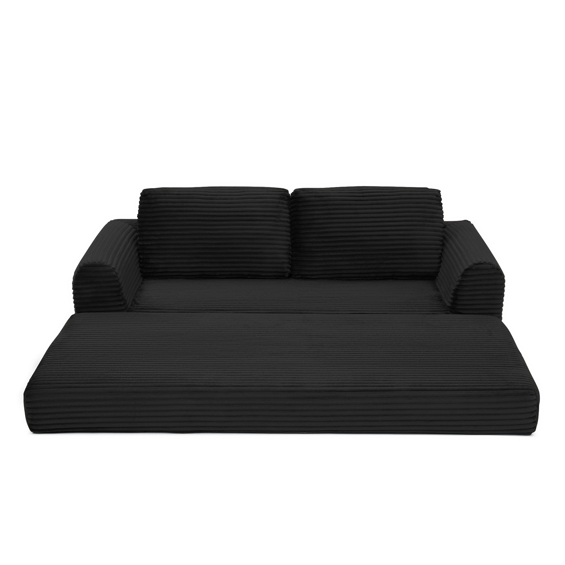 Corduroy Compression Sofa — 2/3/5-Seat — Black / 3-Seat