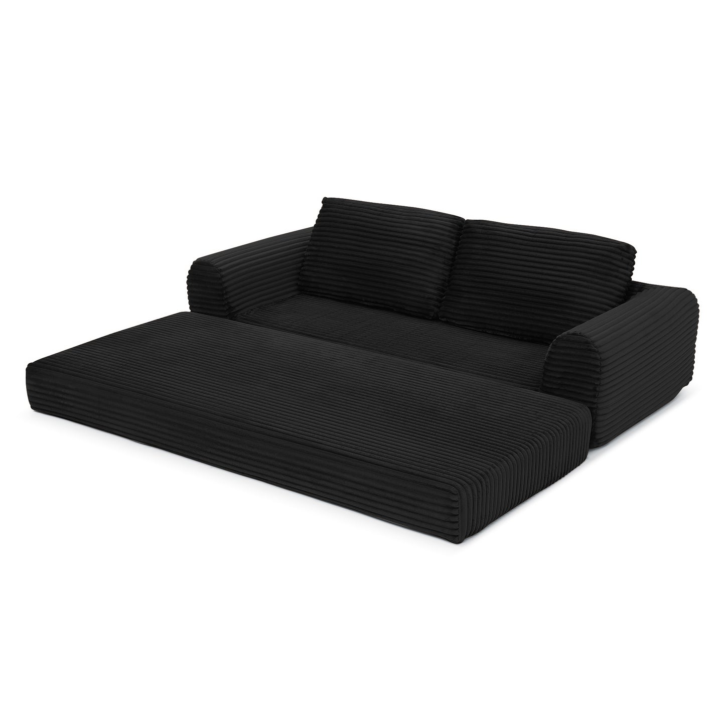 Corduroy Compression Sofa — 2/3/5-Seat — Black / 3-Seat