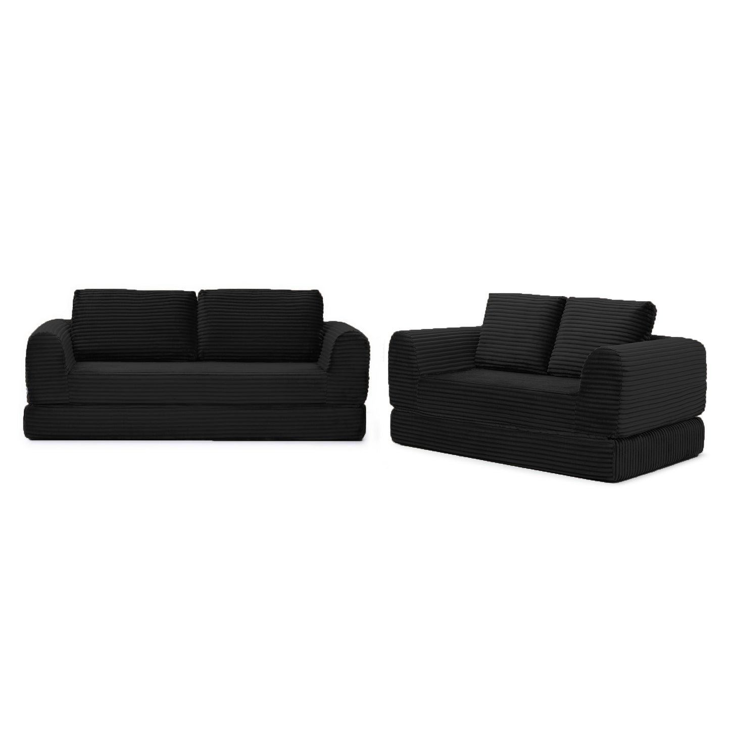 Corduroy Compression Sofa — 2/3/5-Seat — Black / 5-Seat