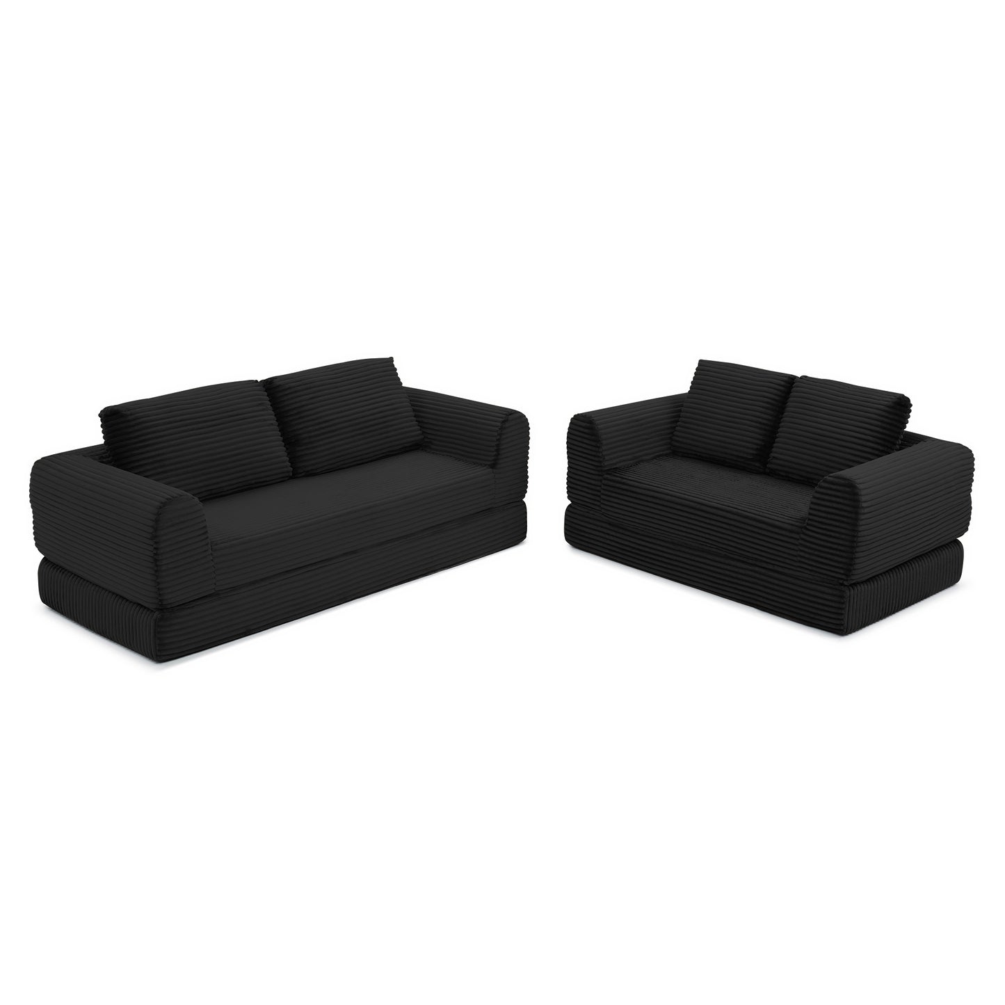 Corduroy Compression Sofa — 2/3/5-Seat — Black / 5-Seat