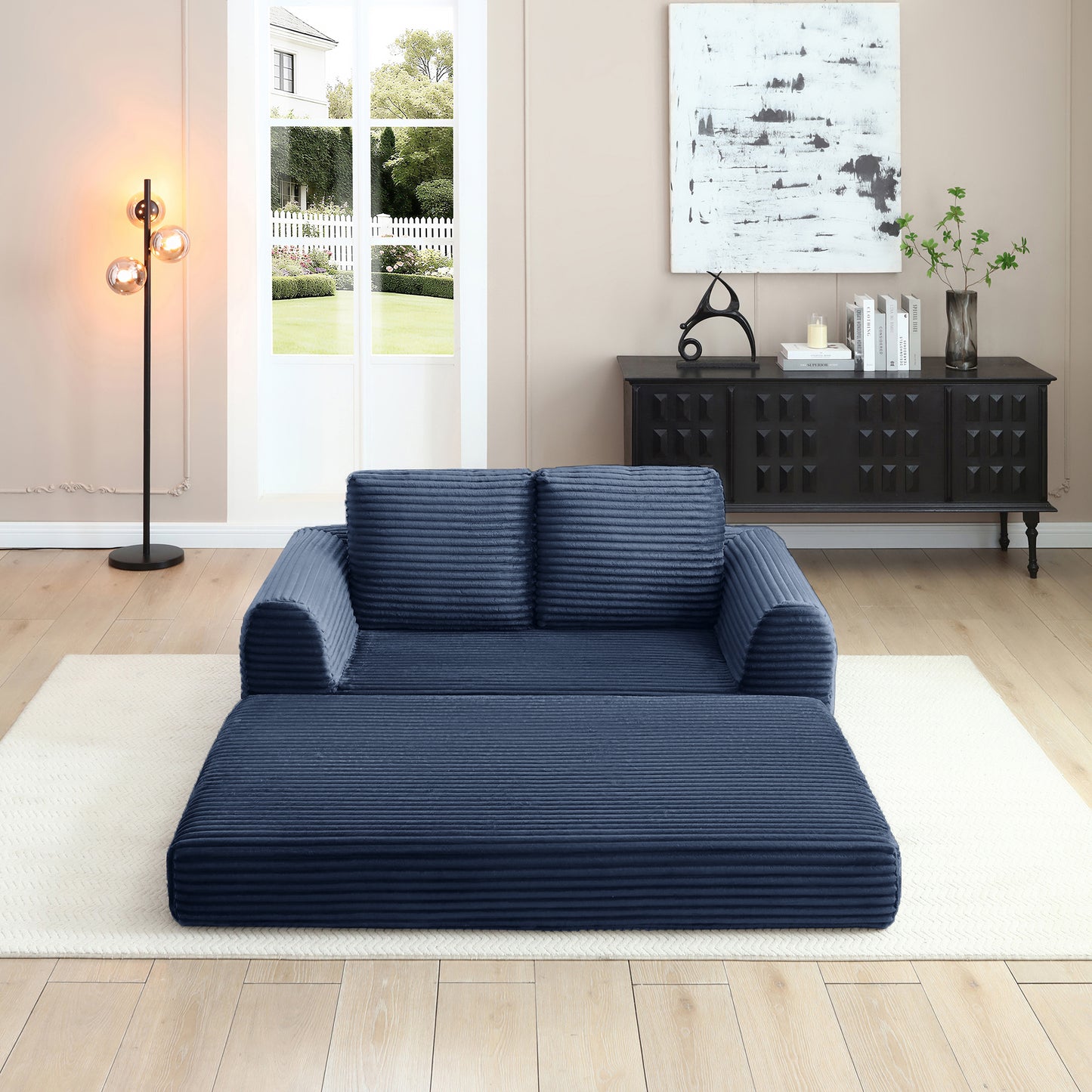 Corduroy Compression Sofa — 2/3/5-Seat — Blue / 2-Seat