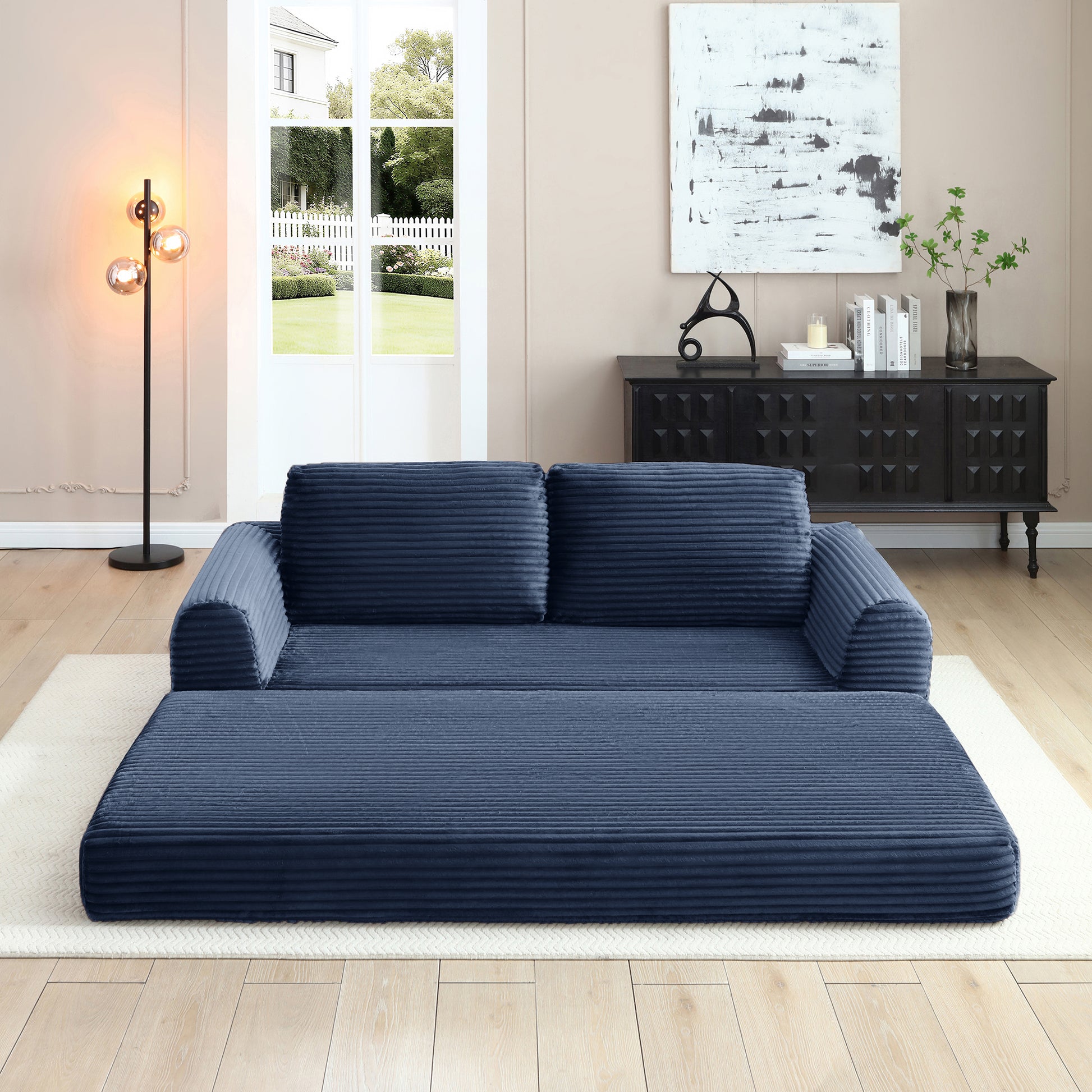 Corduroy Compression Sofa — 2/3/5-Seat — Blue / 3-Seat