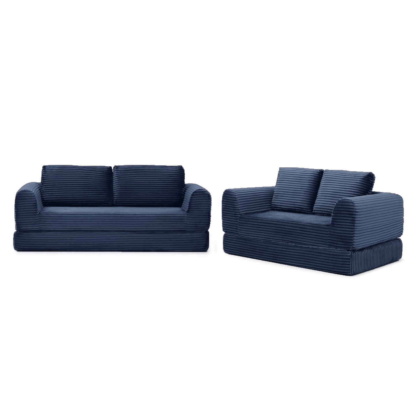 Corduroy Compression Sofa — 2/3/5-Seat — Blue / 5-Seat