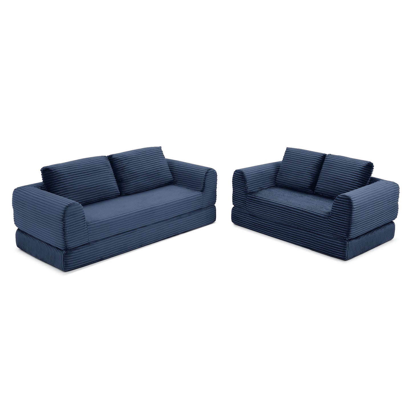 Corduroy Compression Sofa — 2/3/5-Seat — Blue / 5-Seat