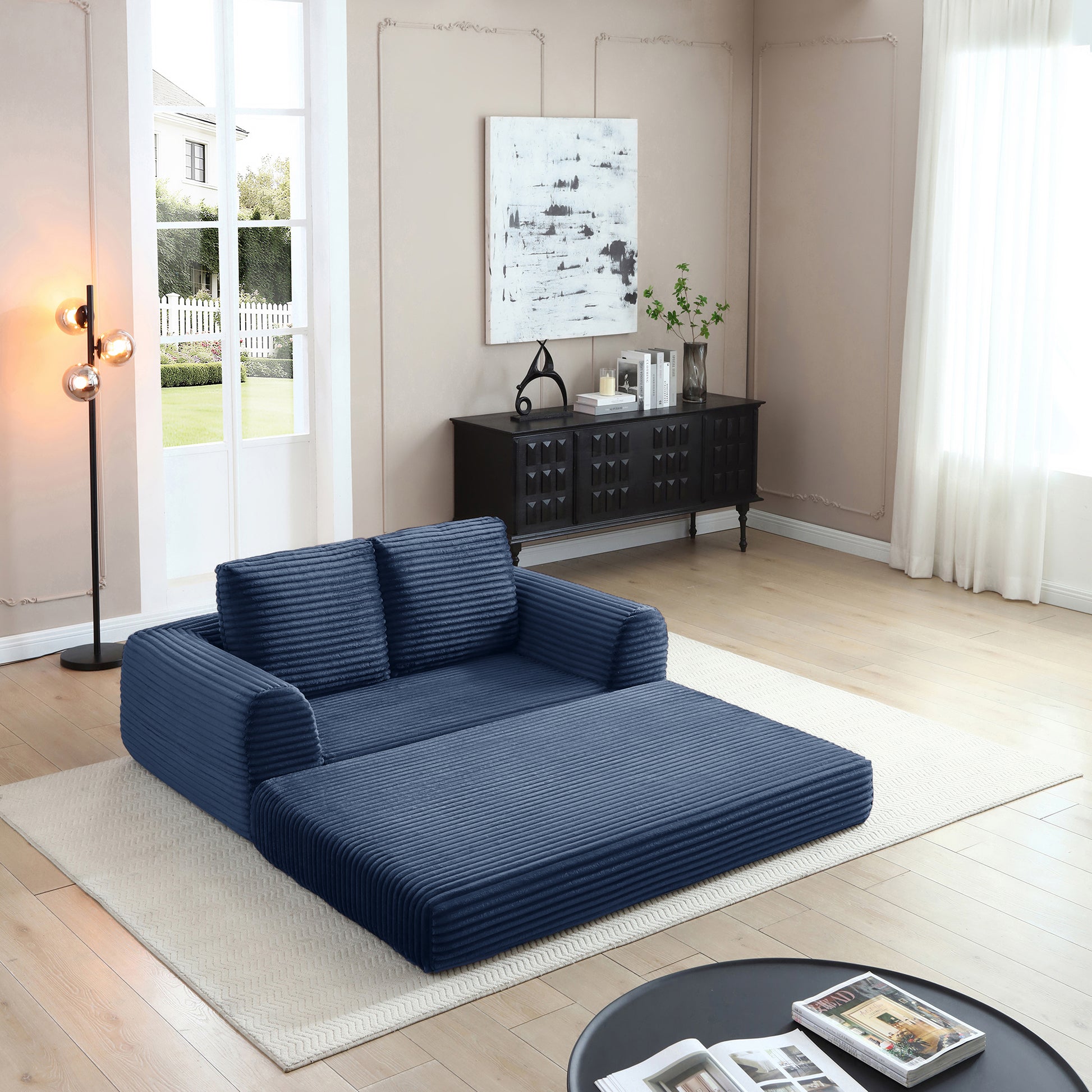 Corduroy Compression Sofa — 2/3/5-Seat — Blue / 5-Seat