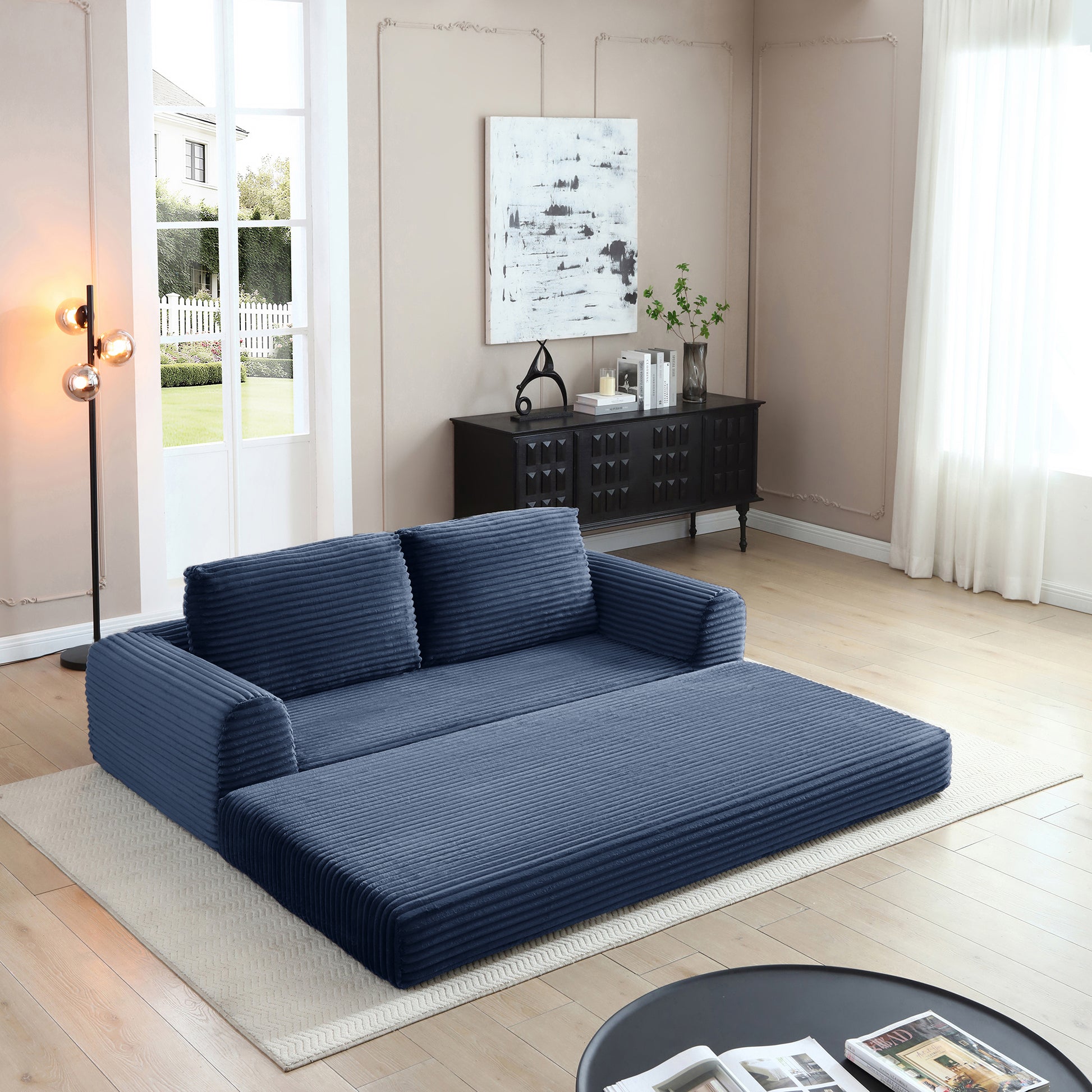 Corduroy Compression Sofa — 2/3/5-Seat — Blue / 5-Seat