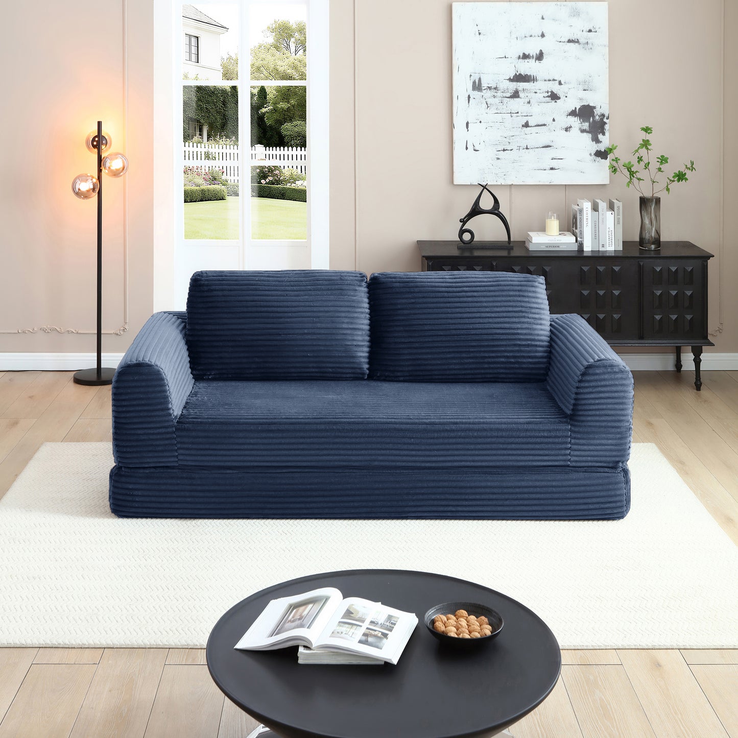 Corduroy Compression Sofa — 2/3/5-Seat — Blue / 5-Seat
