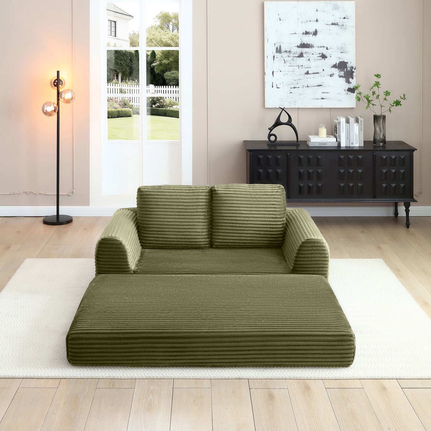 Corduroy Compression Sofa — 2/3/5-Seat — Green / 2-Seat