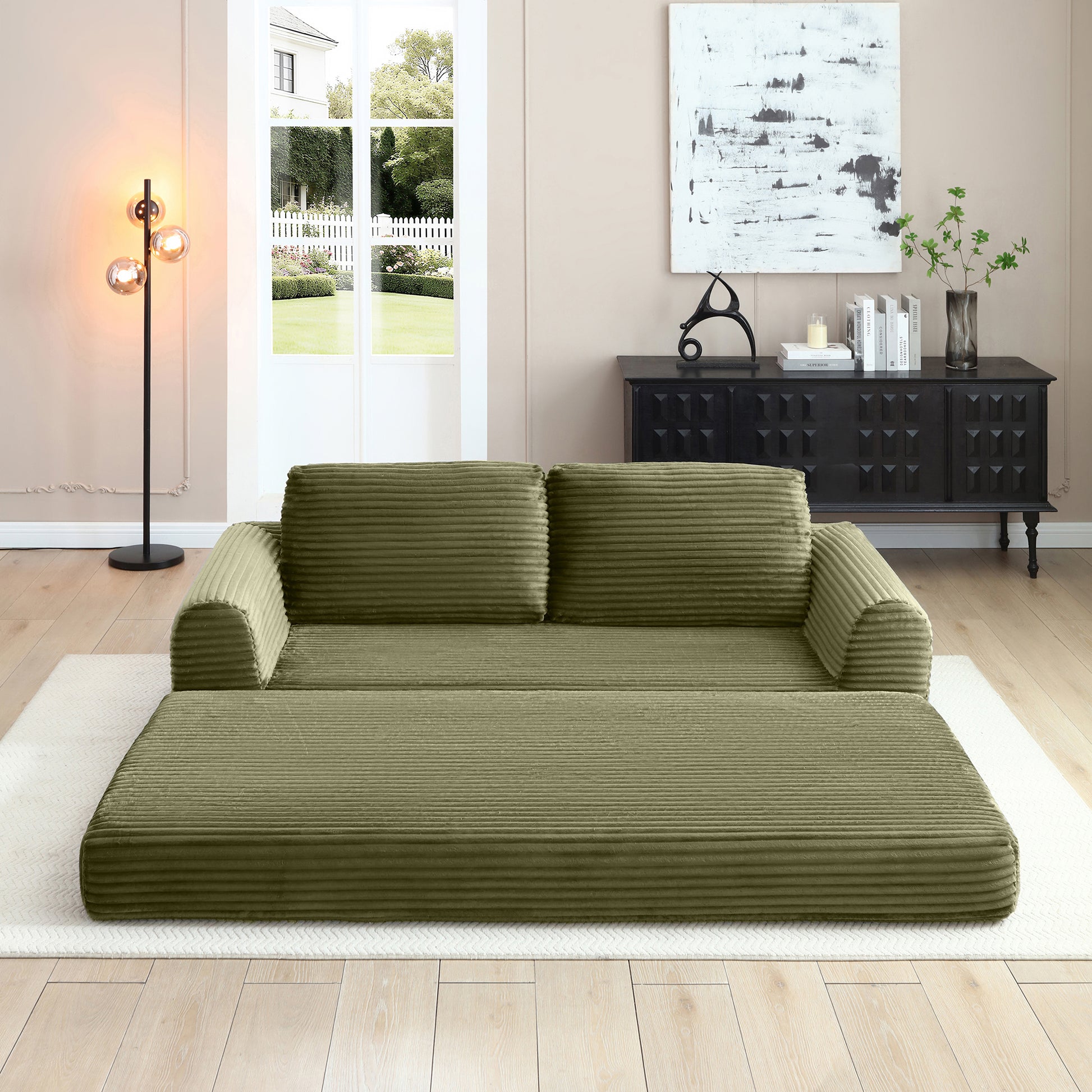 Corduroy Compression Sofa — 2/3/5-Seat — Green / 3-Seat