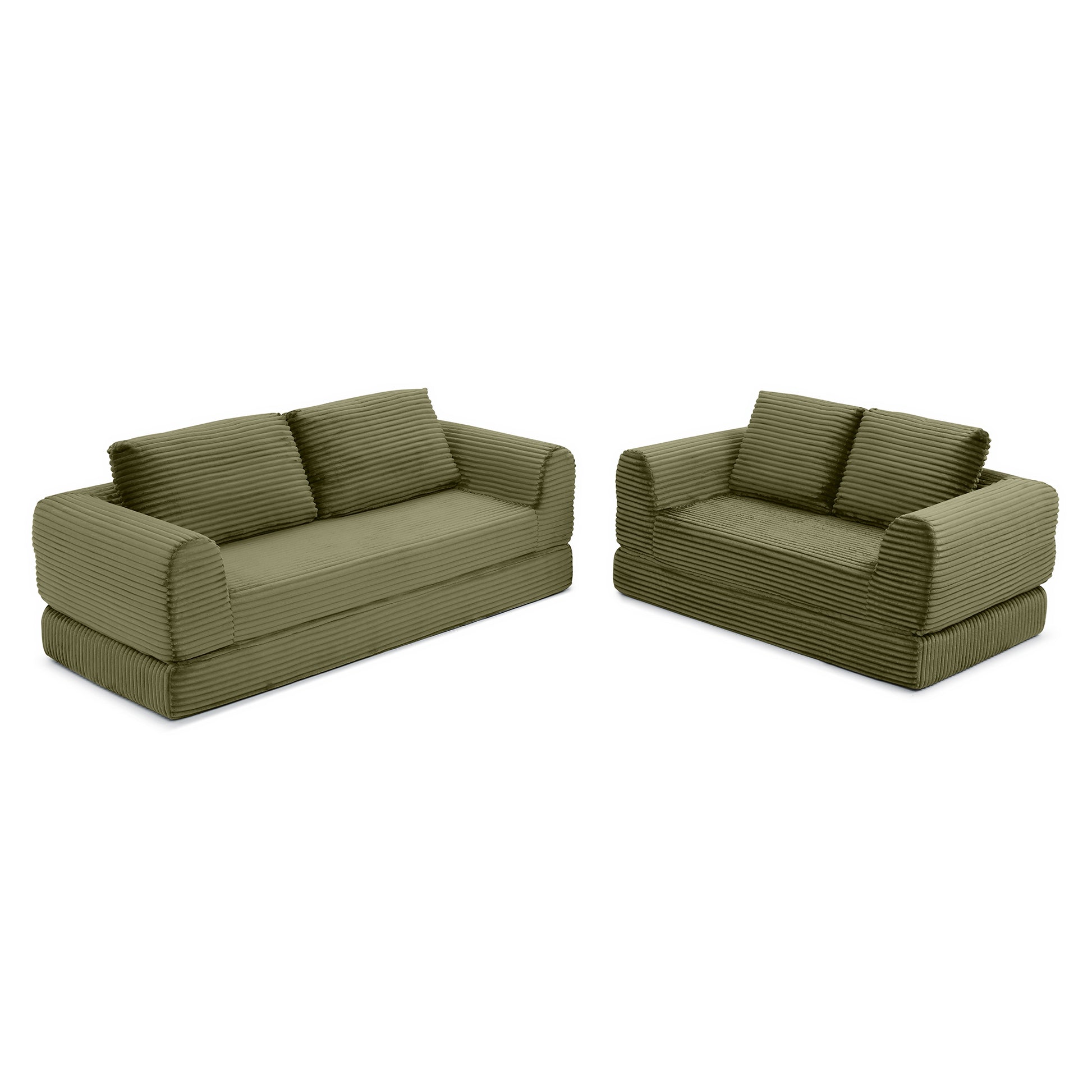 Corduroy Compression Sofa — 2/3/5-Seat — Green / 5-Seat