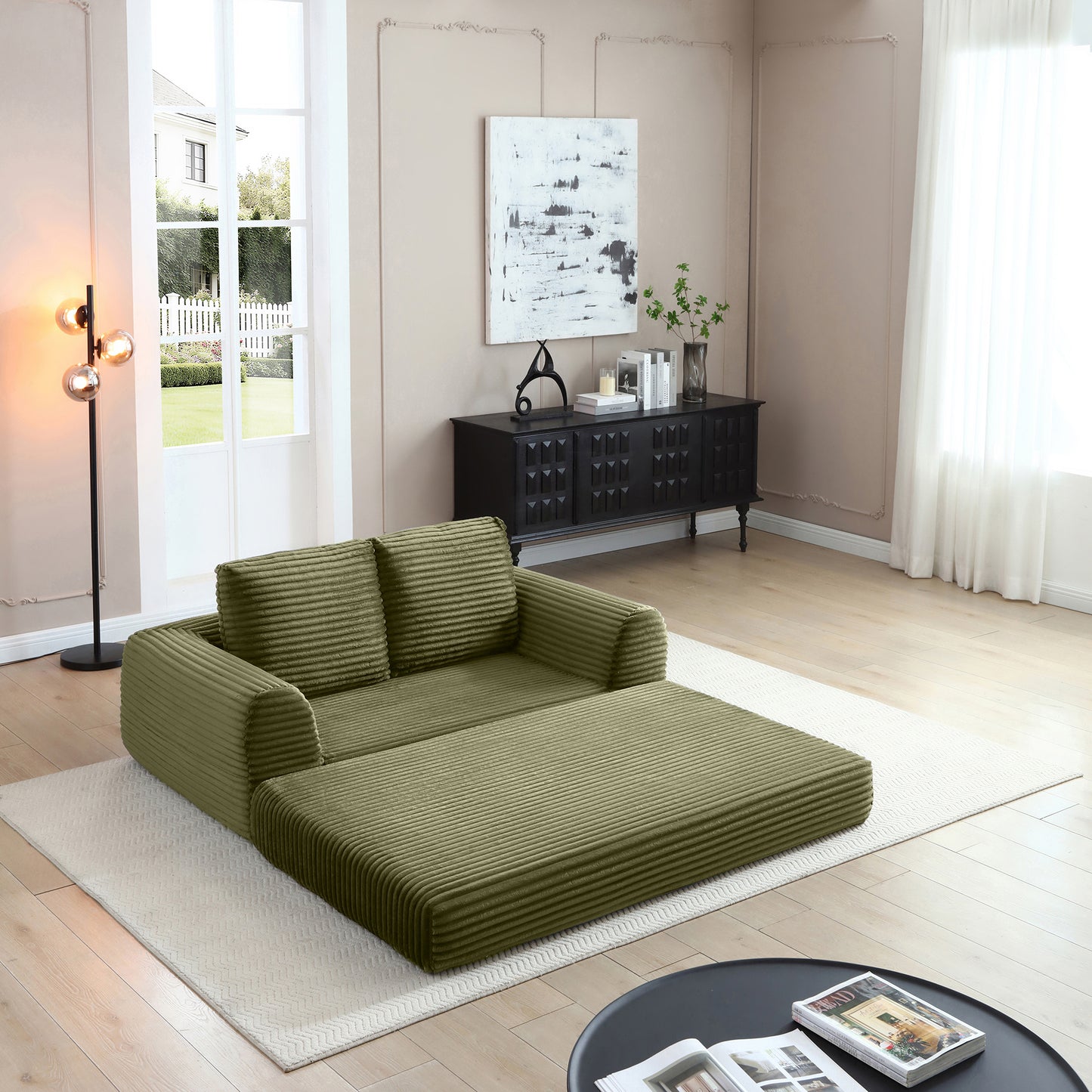 Corduroy Compression Sofa — 2/3/5-Seat — Green / 5-Seat