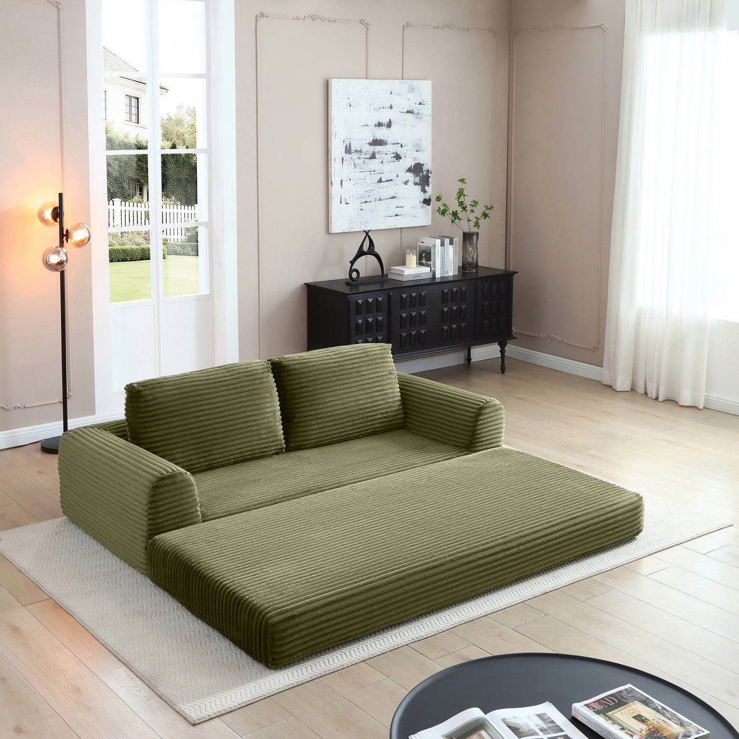 Corduroy Compression Sofa — 2/3/5-Seat — Green / 5-Seat