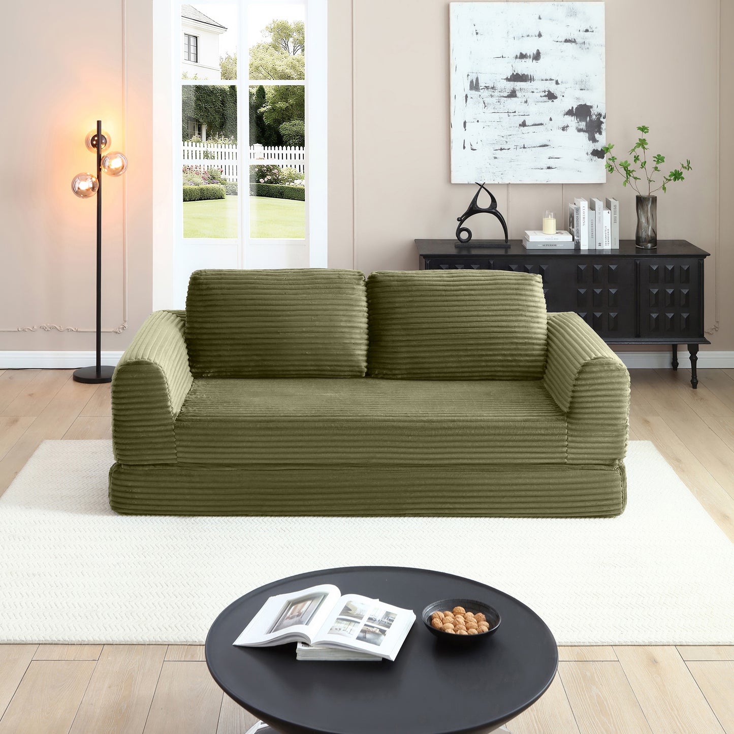 Corduroy Compression Sofa — 2/3/5-Seat — Green / 5-Seat
