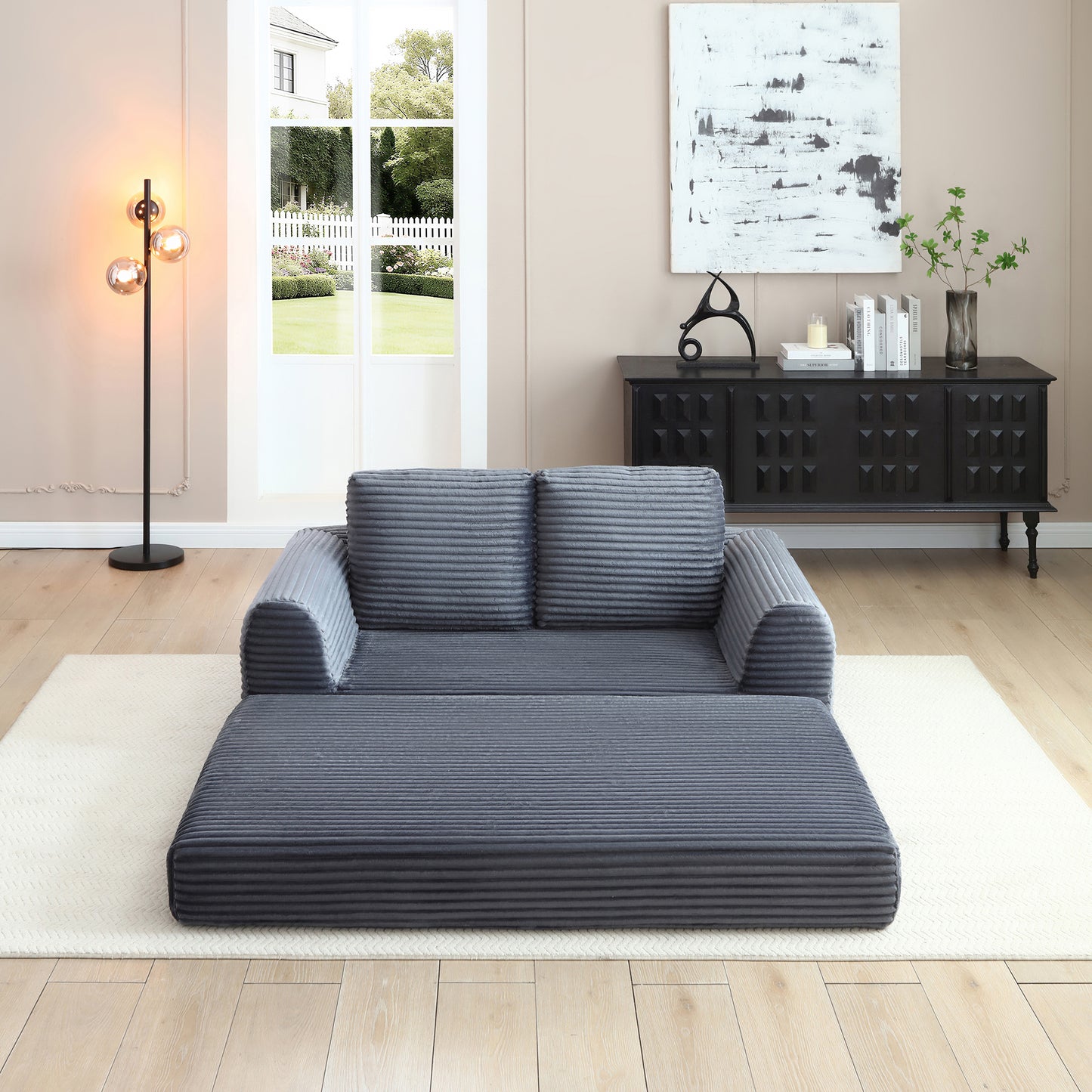 Corduroy Compression Sofa — 2/3/5-Seat — Grey / 2-Seat