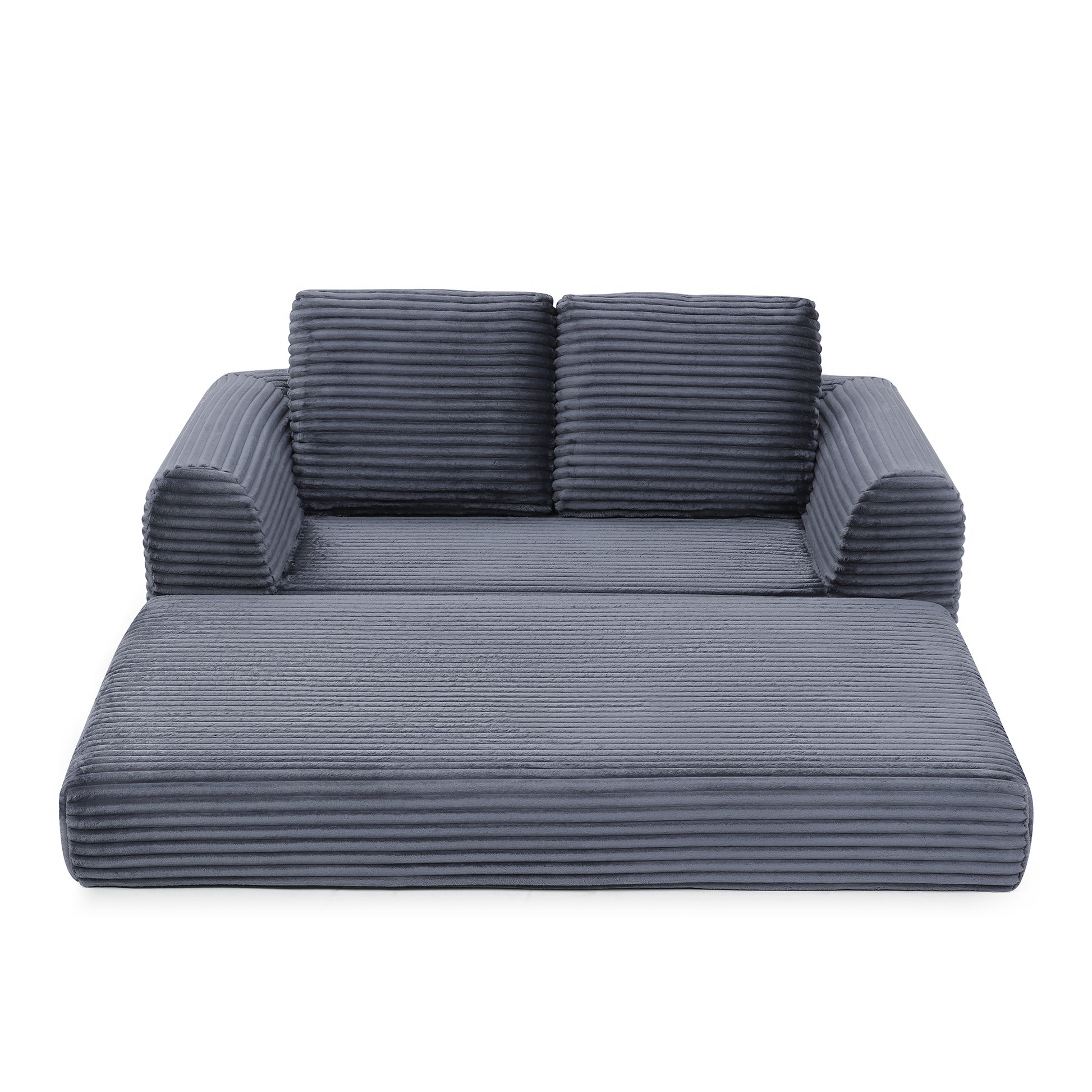 Corduroy Compression Sofa — 2/3/5-Seat — Grey / 2-Seat