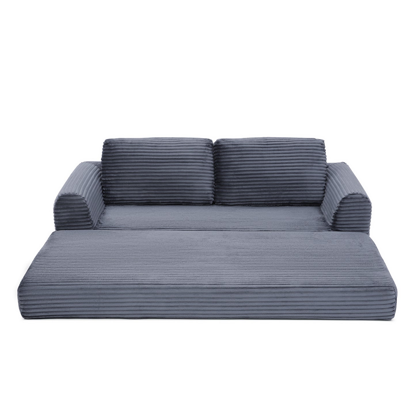 Corduroy Compression Sofa — 2/3/5-Seat — Grey / 3-Seat