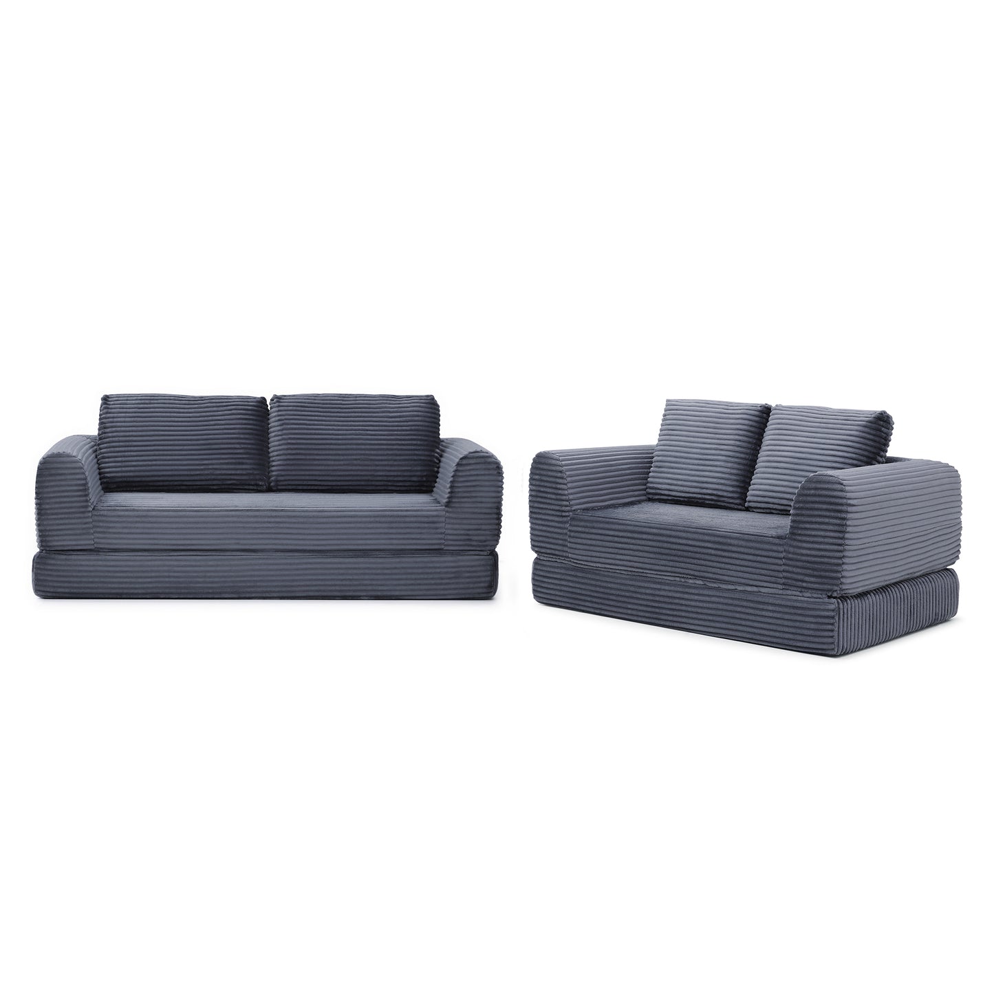 Corduroy Compression Sofa — 2/3/5-Seat — Grey / 5-Seat