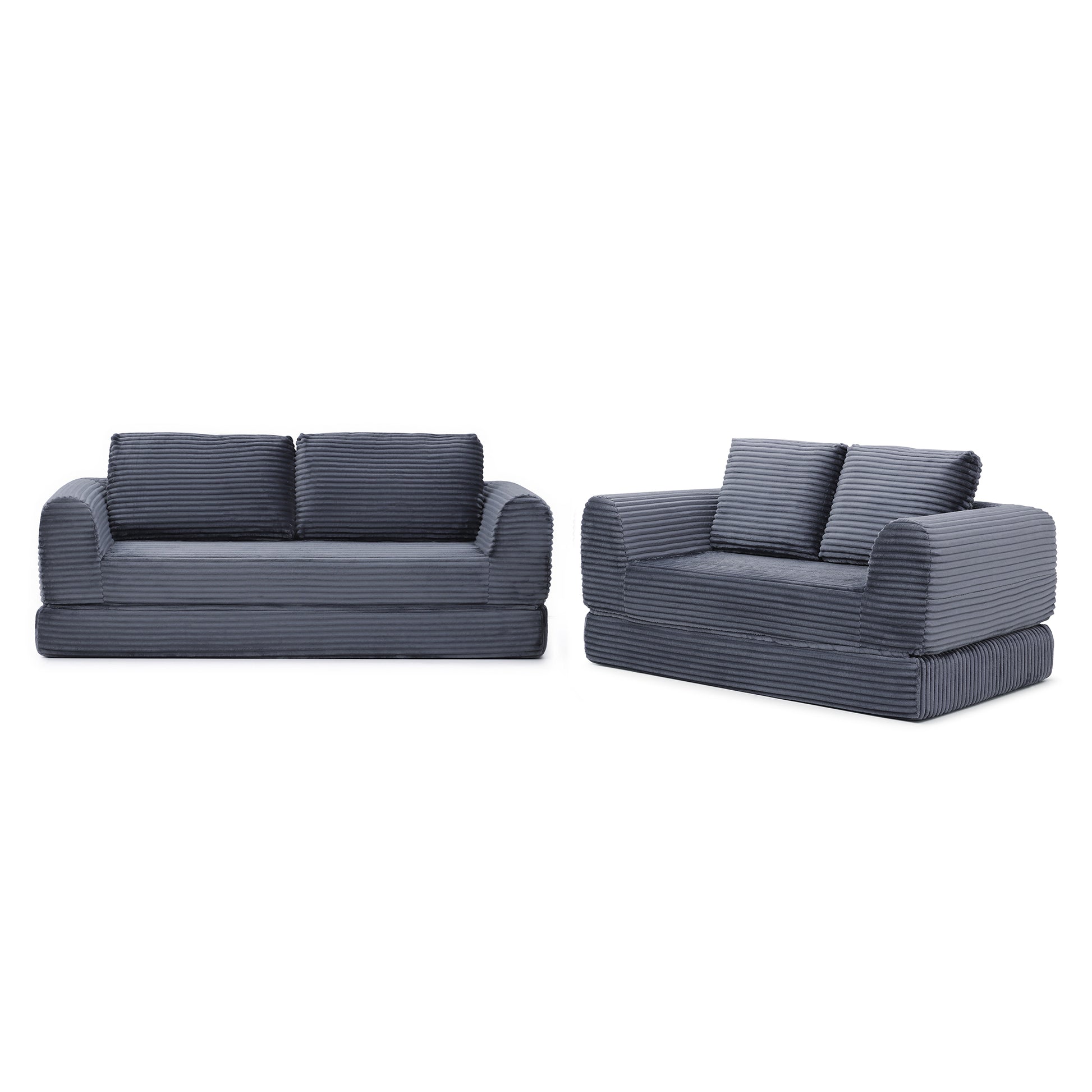 Corduroy Compression Sofa — 2/3/5-Seat — Grey / 5-Seat