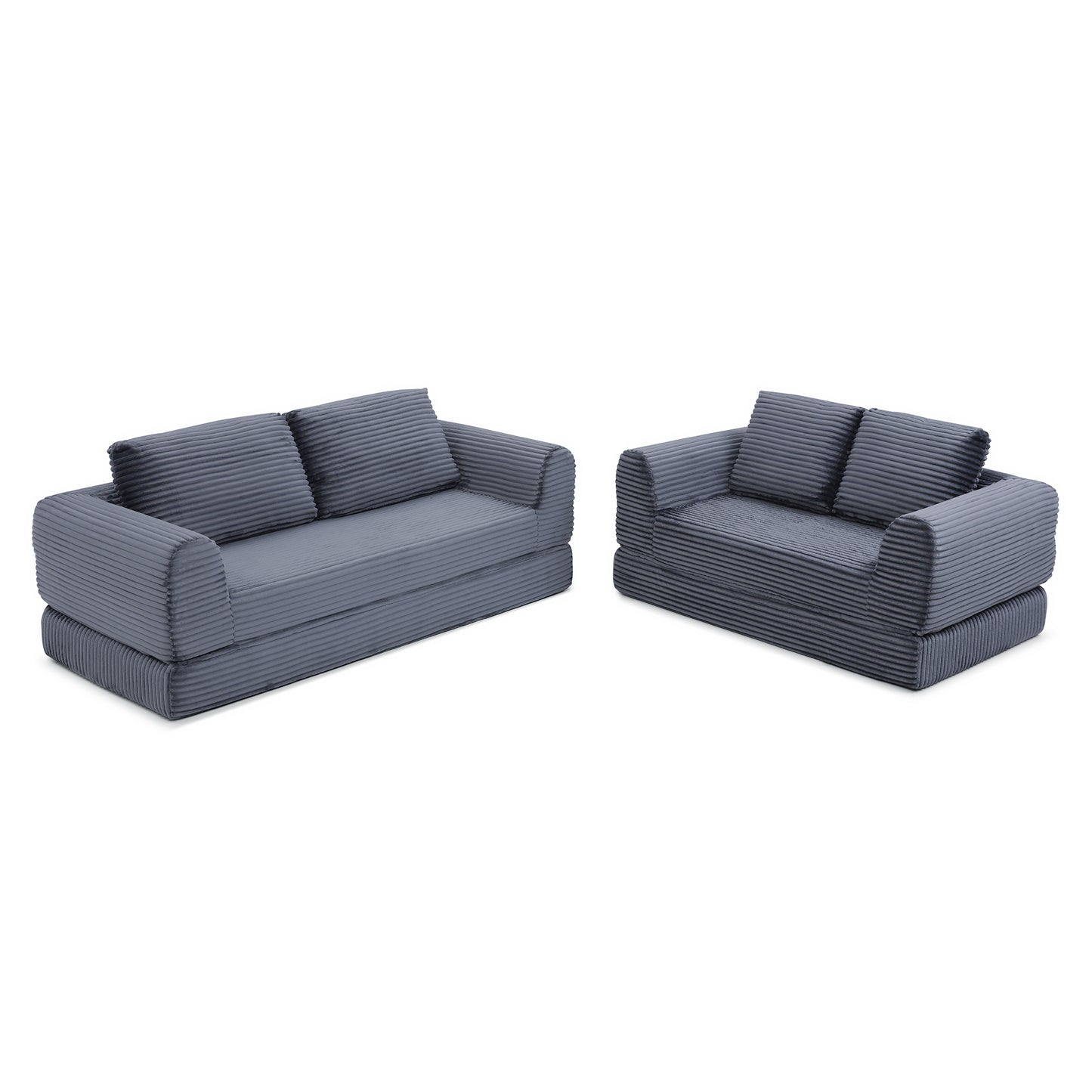 Corduroy Compression Sofa — 2/3/5-Seat — Grey / 5-Seat