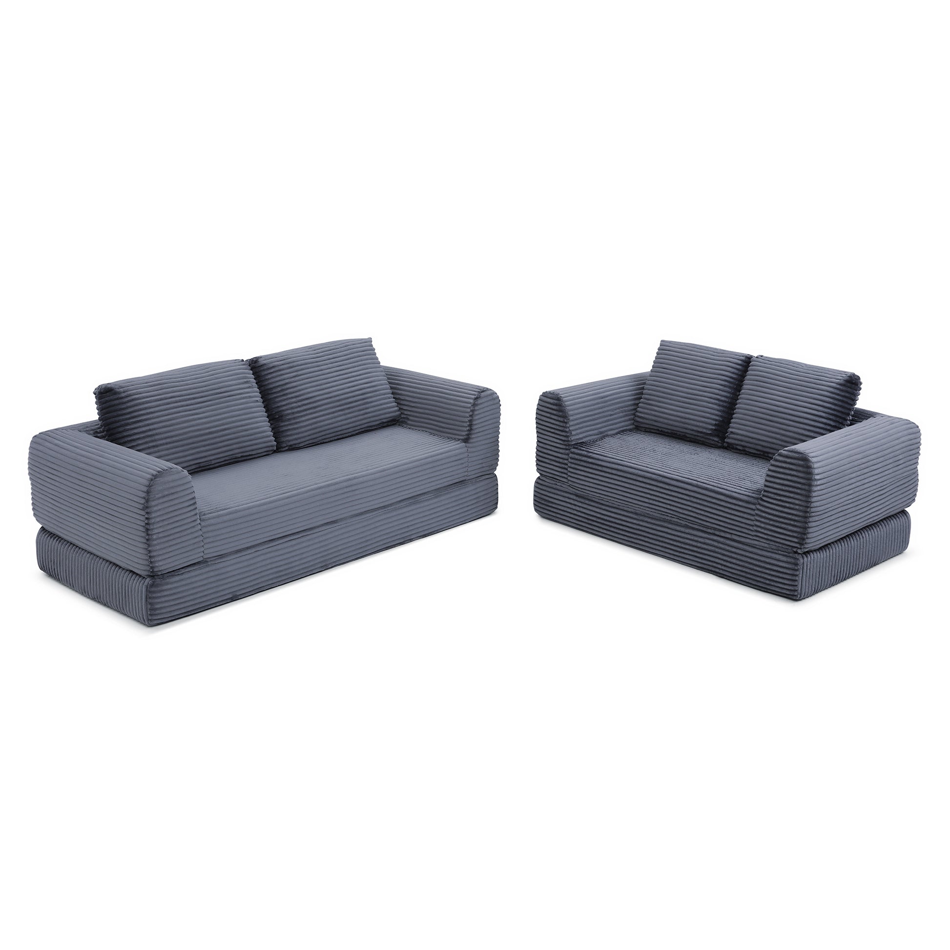 Corduroy Compression Sofa — 2/3/5-Seat — Grey / 5-Seat