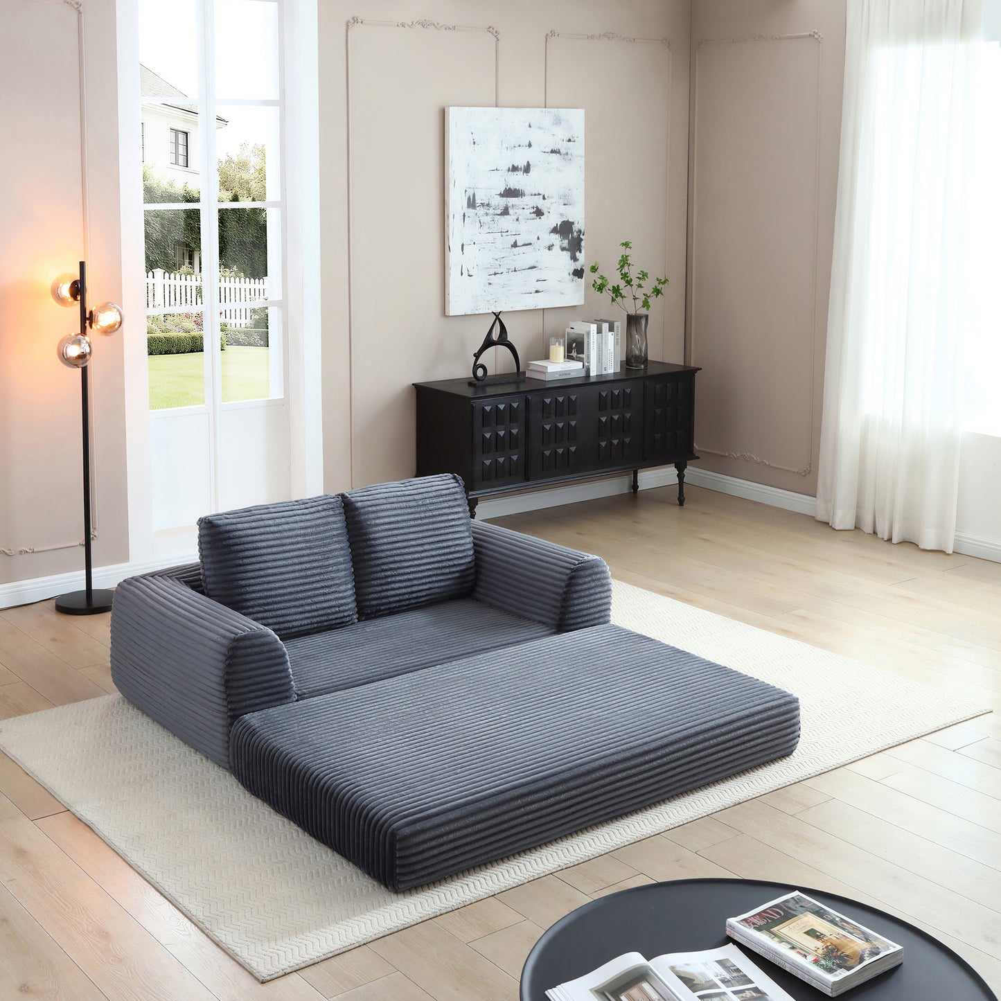 Corduroy Compression Sofa — 2/3/5-Seat — Grey / 5-Seat