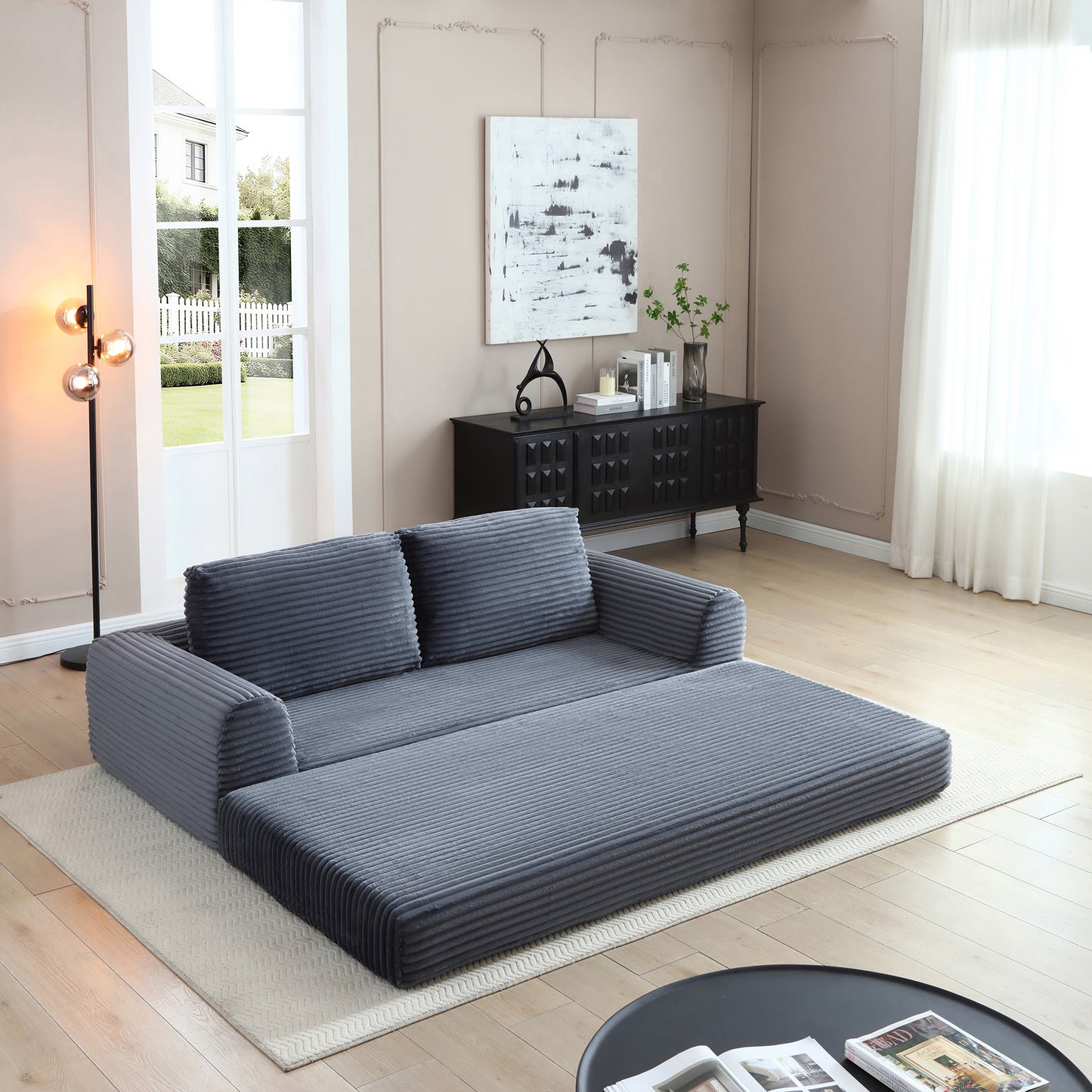 Corduroy Compression Sofa — 2/3/5-Seat — Grey / 5-Seat