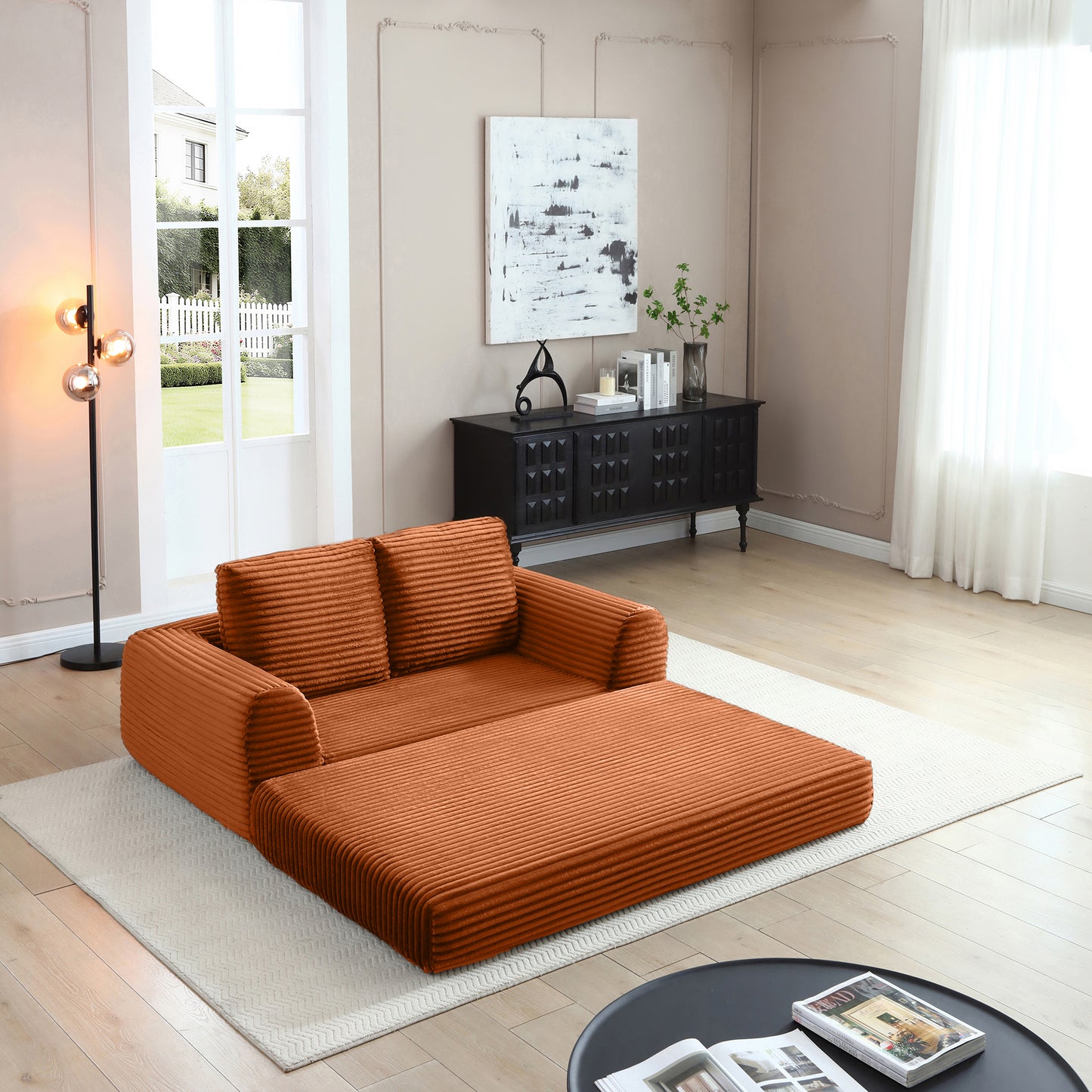 Corduroy Compression Sofa — 2/3/5-Seat — Orange / 2-Seat