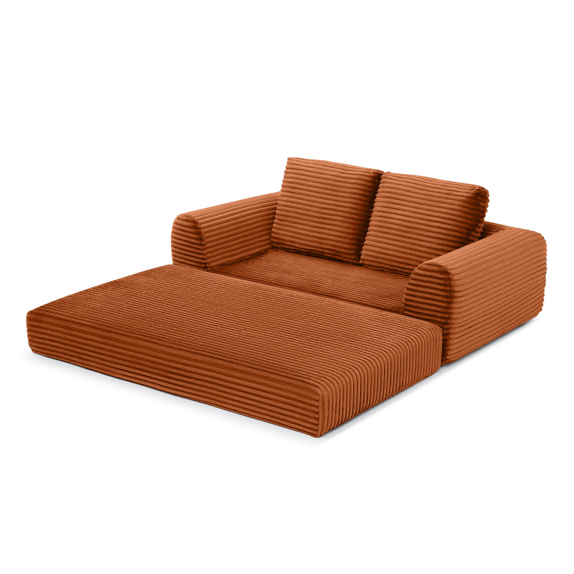 Corduroy Compression Sofa — 2/3/5-Seat — Orange / 2-Seat