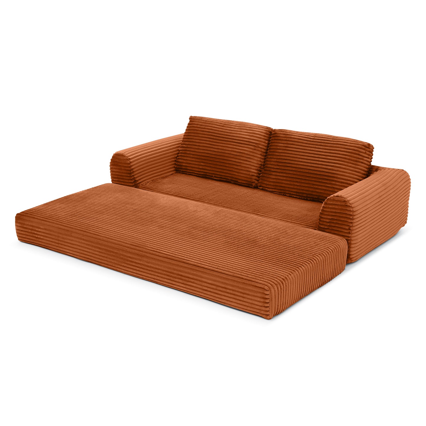 Corduroy Compression Sofa — 2/3/5-Seat — Orange / 3-Seat