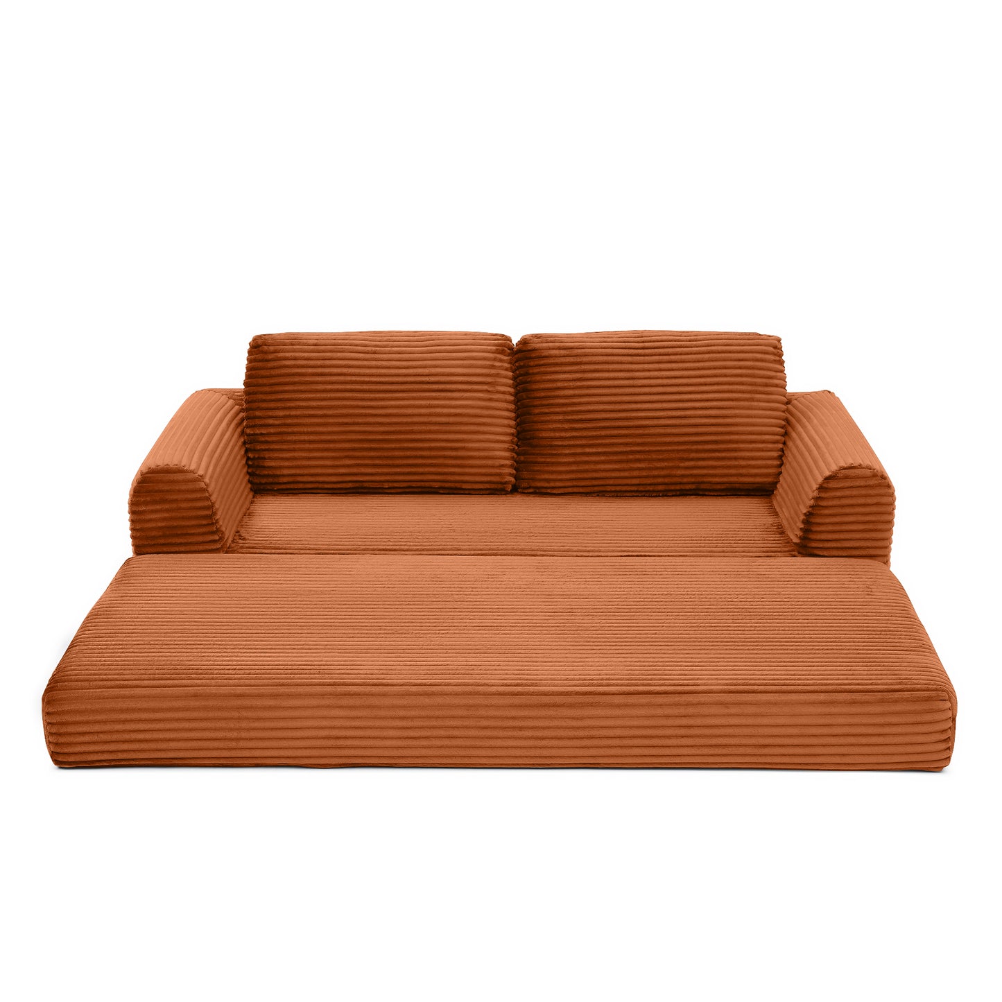 Corduroy Compression Sofa — 2/3/5-Seat — Orange / 3-Seat